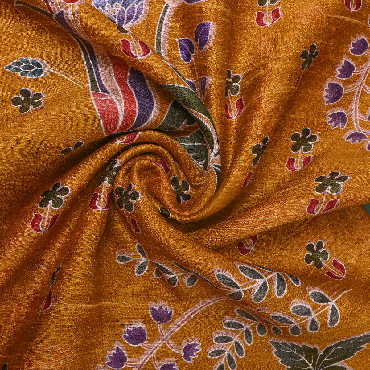 Lemon Floral Digital Print Raw Silk Fabric