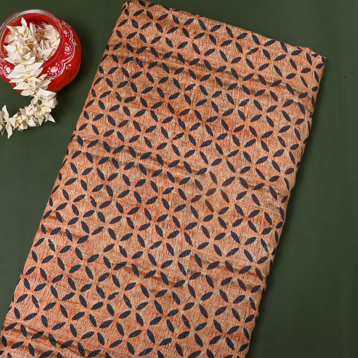 Clay Navy Petal Geometric Print Silk Fabric