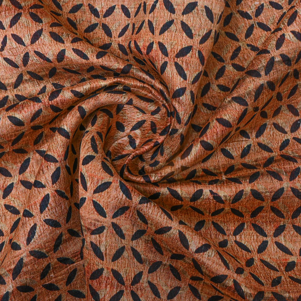 Clay Navy Petal Geometric Print Silk Fabric