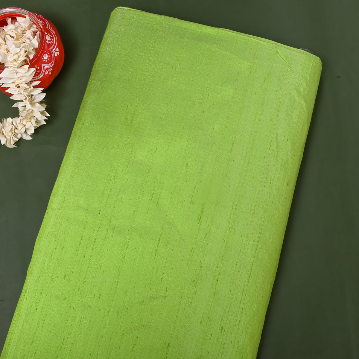 Parrot Green Plain Raw Silk Fabric