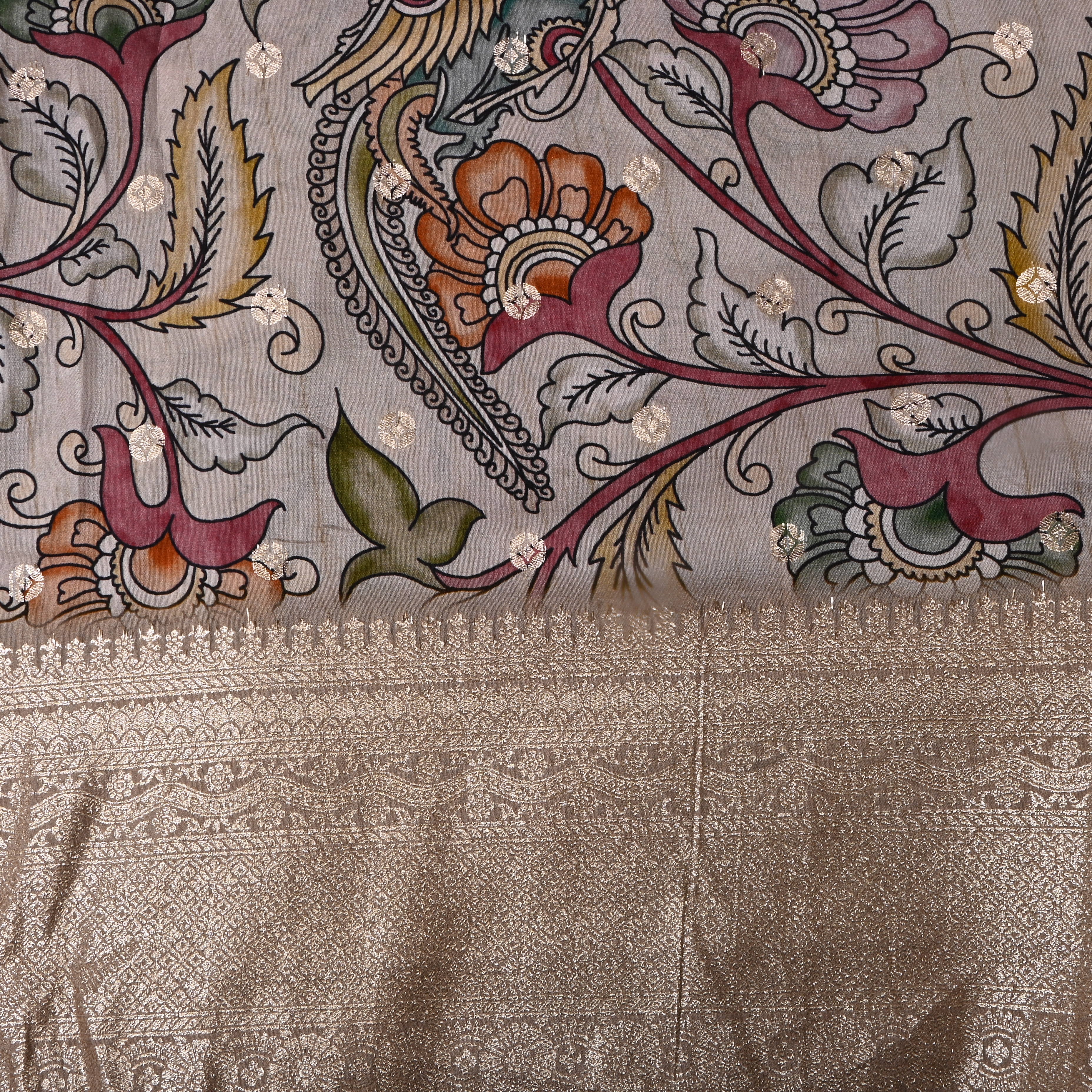 Pastel Grey Floral Printed Silk Fabric