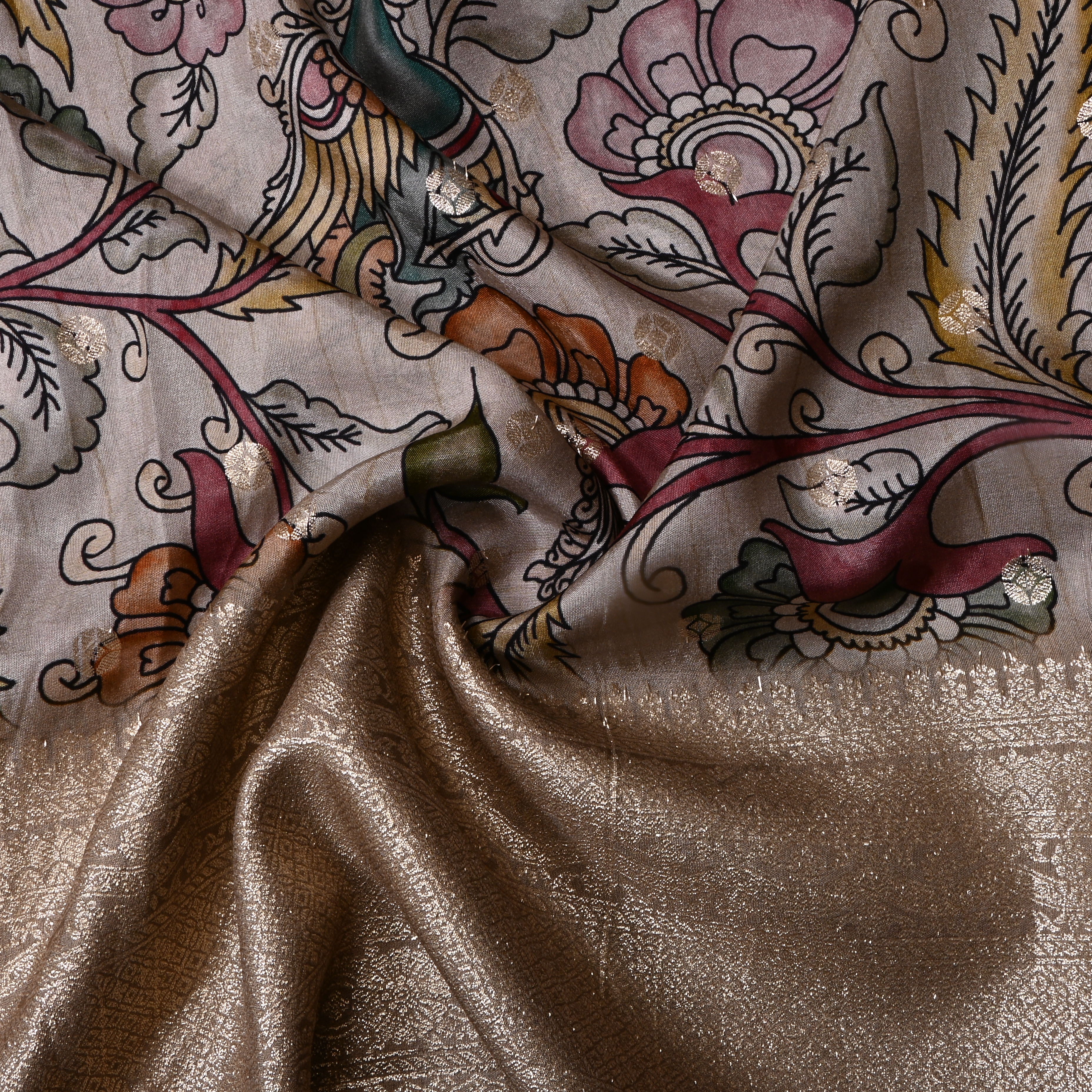 Pastel Grey Floral Printed Silk Fabric