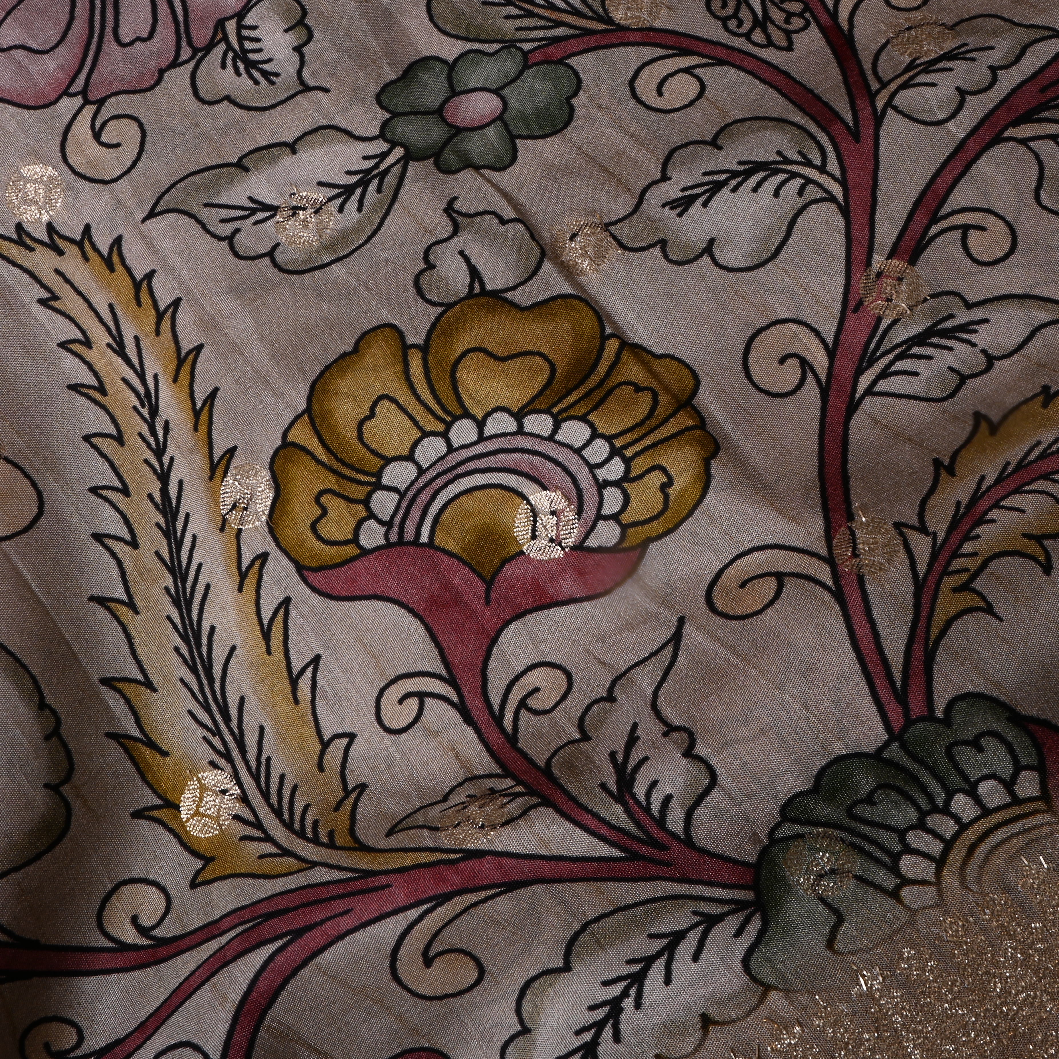 Pastel Grey Floral Printed Silk Fabric