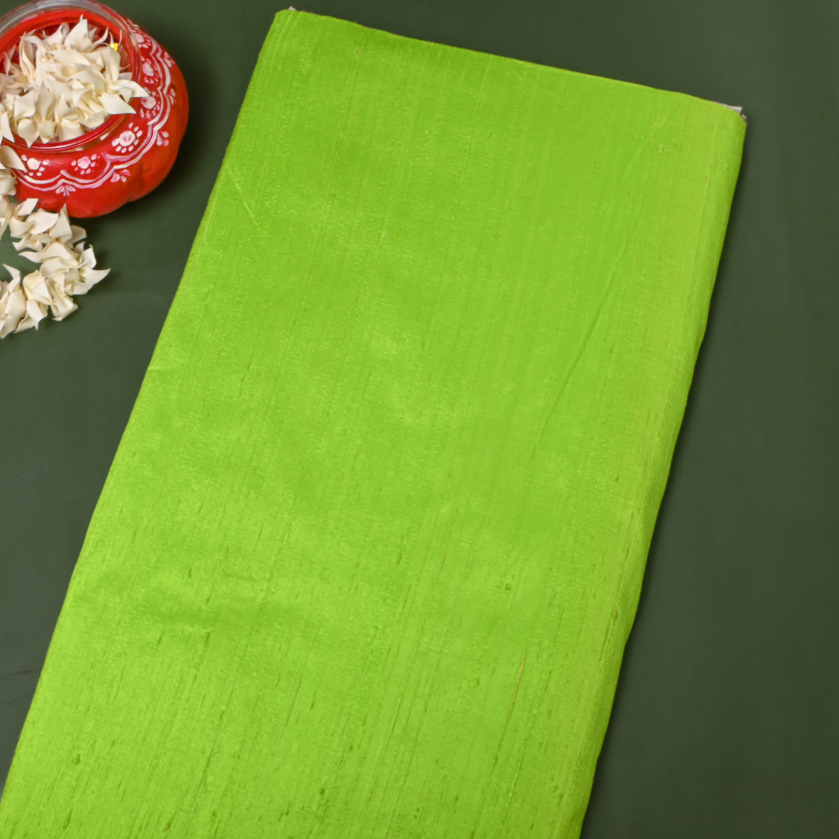 Parrot Green Plain Raw Silk Fabric