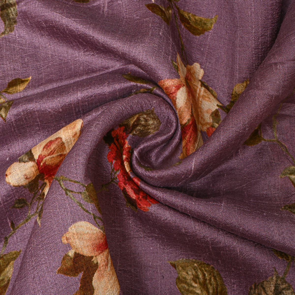 Mauve Magnolia Floral Digital Print Raw Silk Fabric