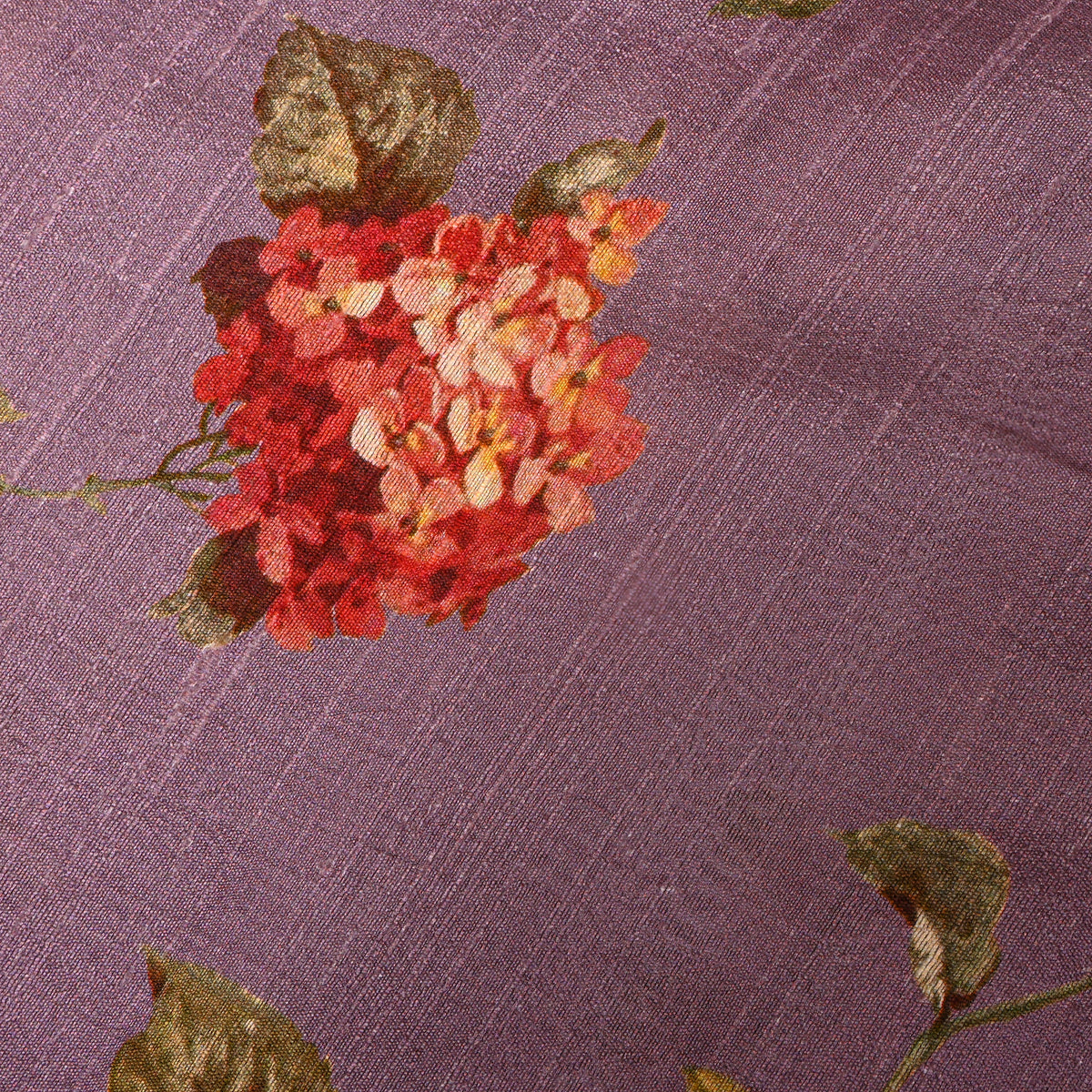 Mauve Magnolia Floral Digital Print Raw Silk Fabric