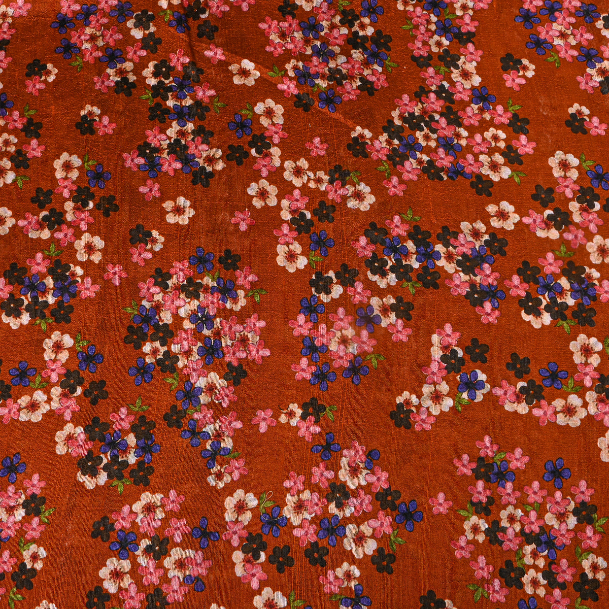 Rust Orange Blossom Cluster Print Silk Fabric