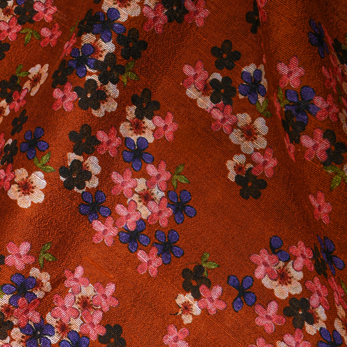 Rust Orange Blossom Cluster Print Silk Fabric