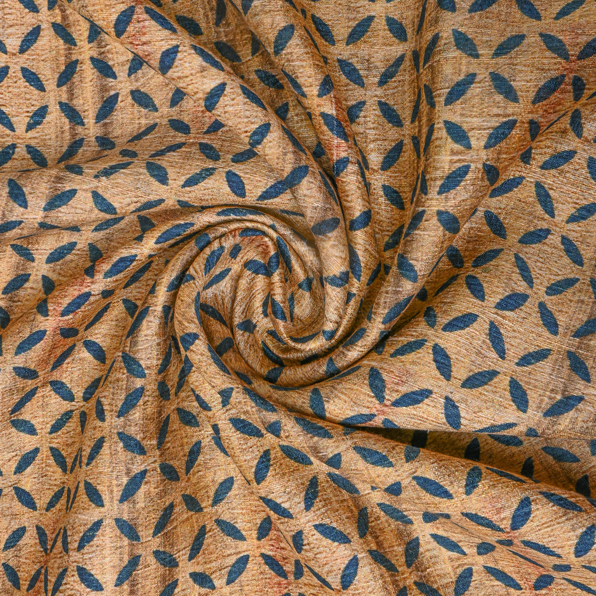 Wheat Blue Petal Geometric Print Silk Fabric