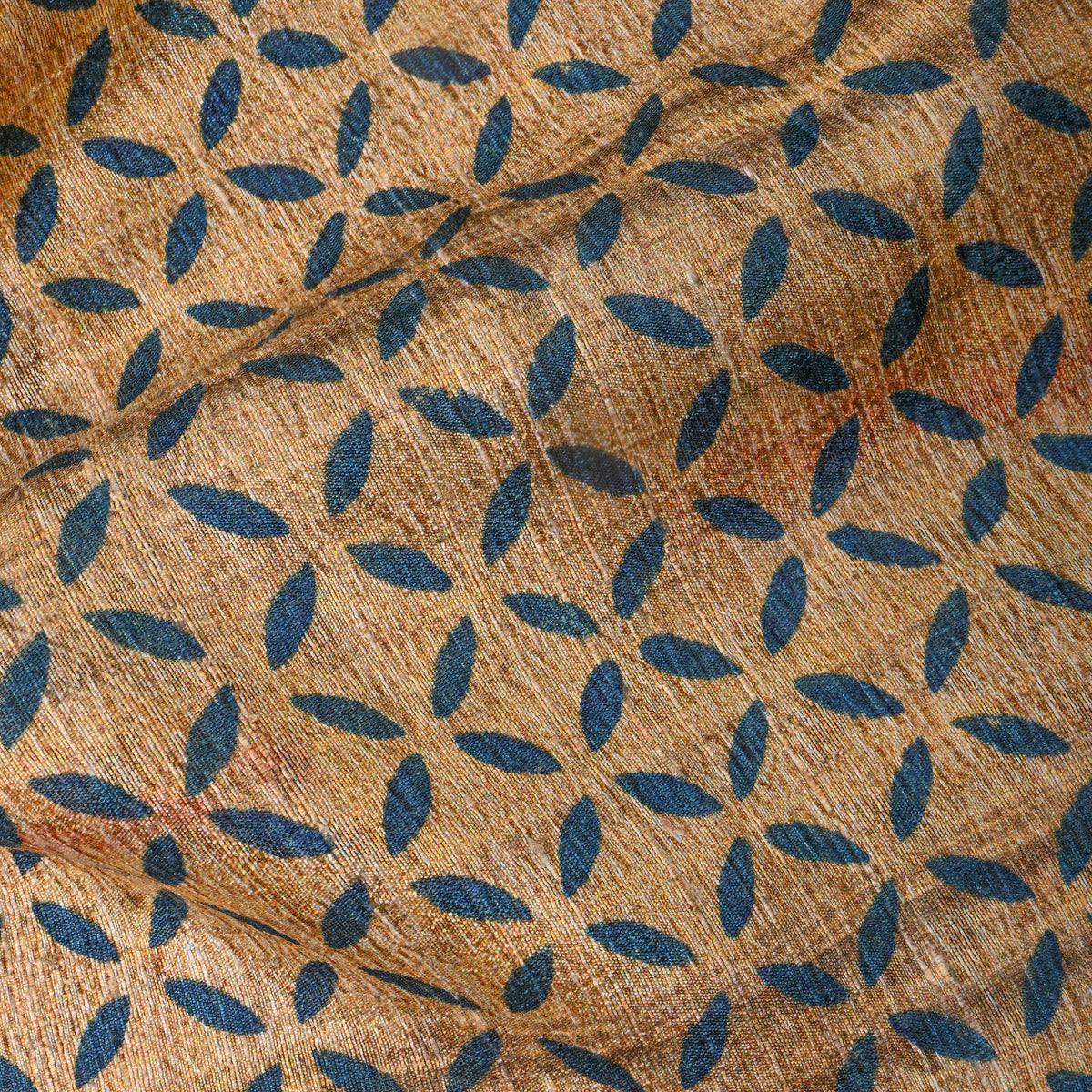 Wheat Blue Petal Geometric Print Silk Fabric