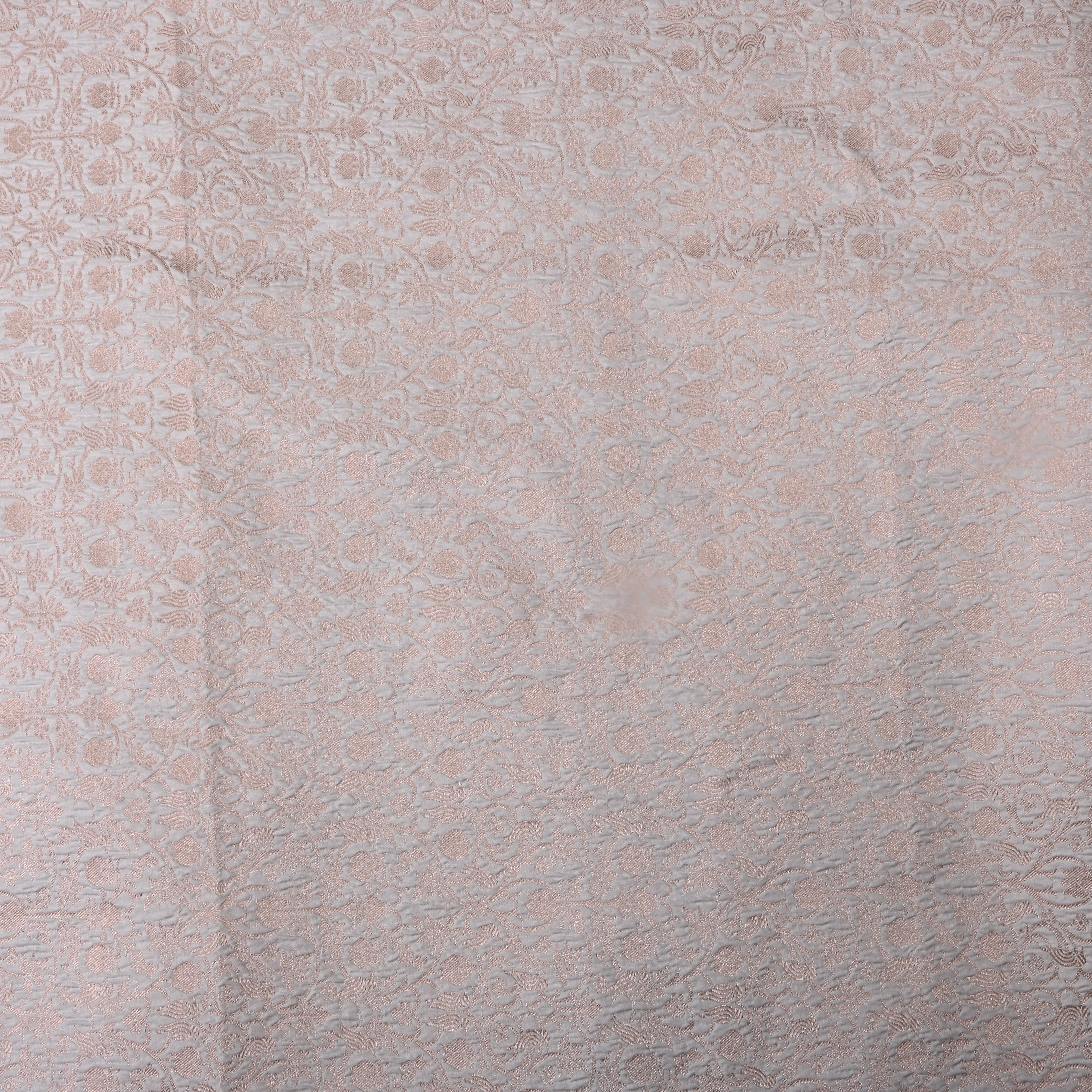 White Floral Jamawar Silk Fabric