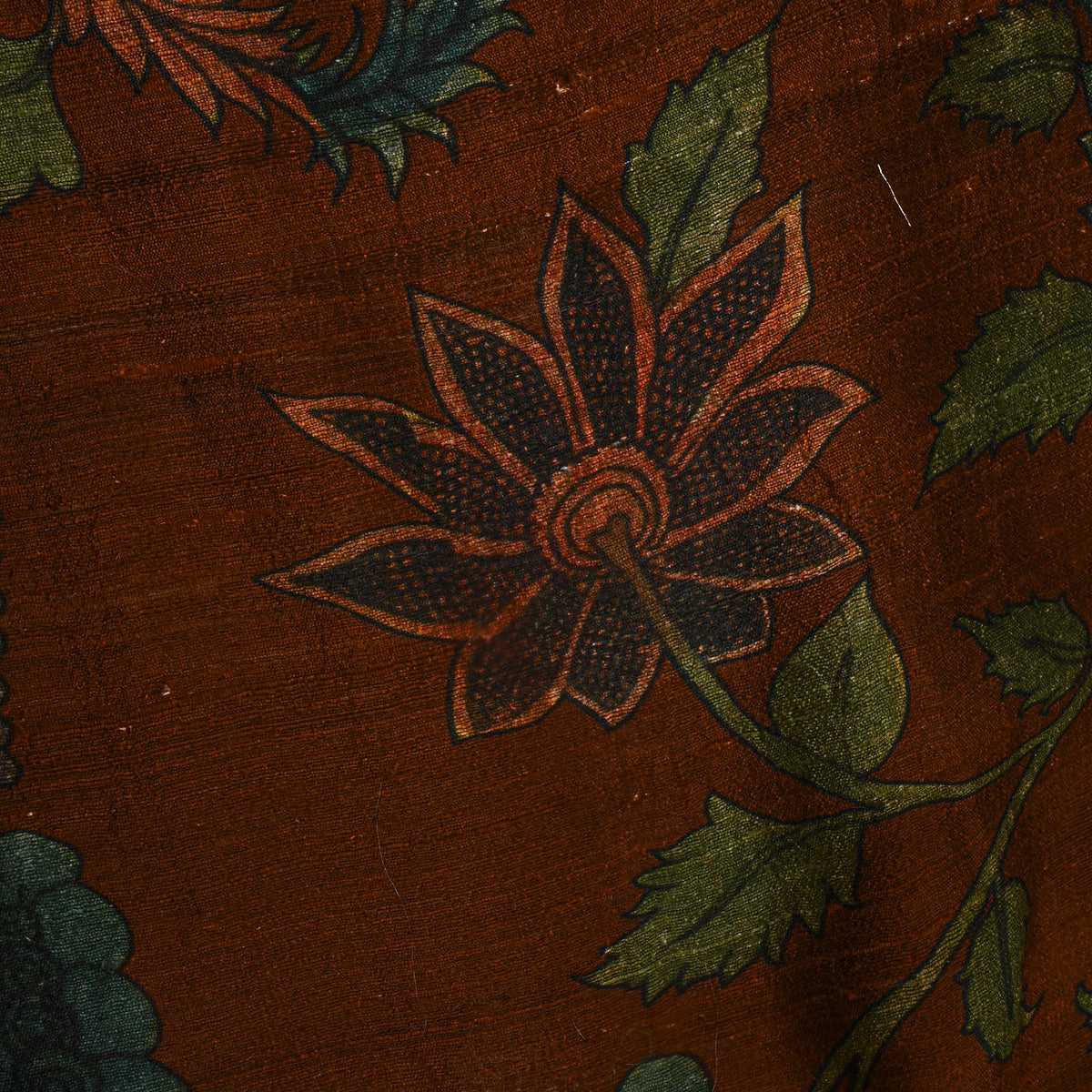 Coffee Floral Digital Print Raw Silk Fabric