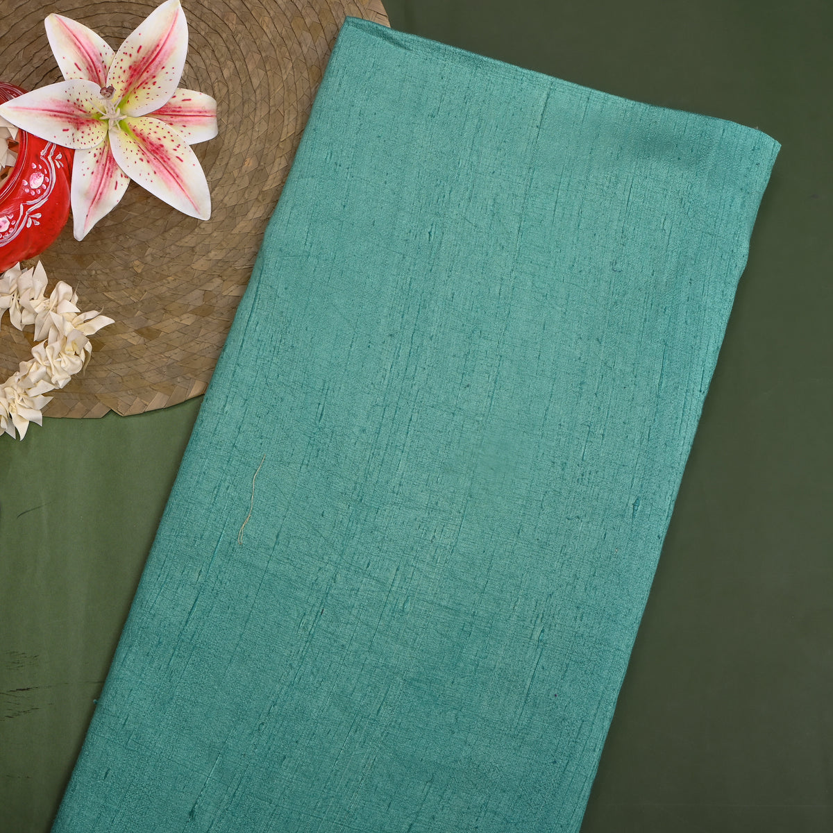 Sea Green Plain Raw Silk Fabric