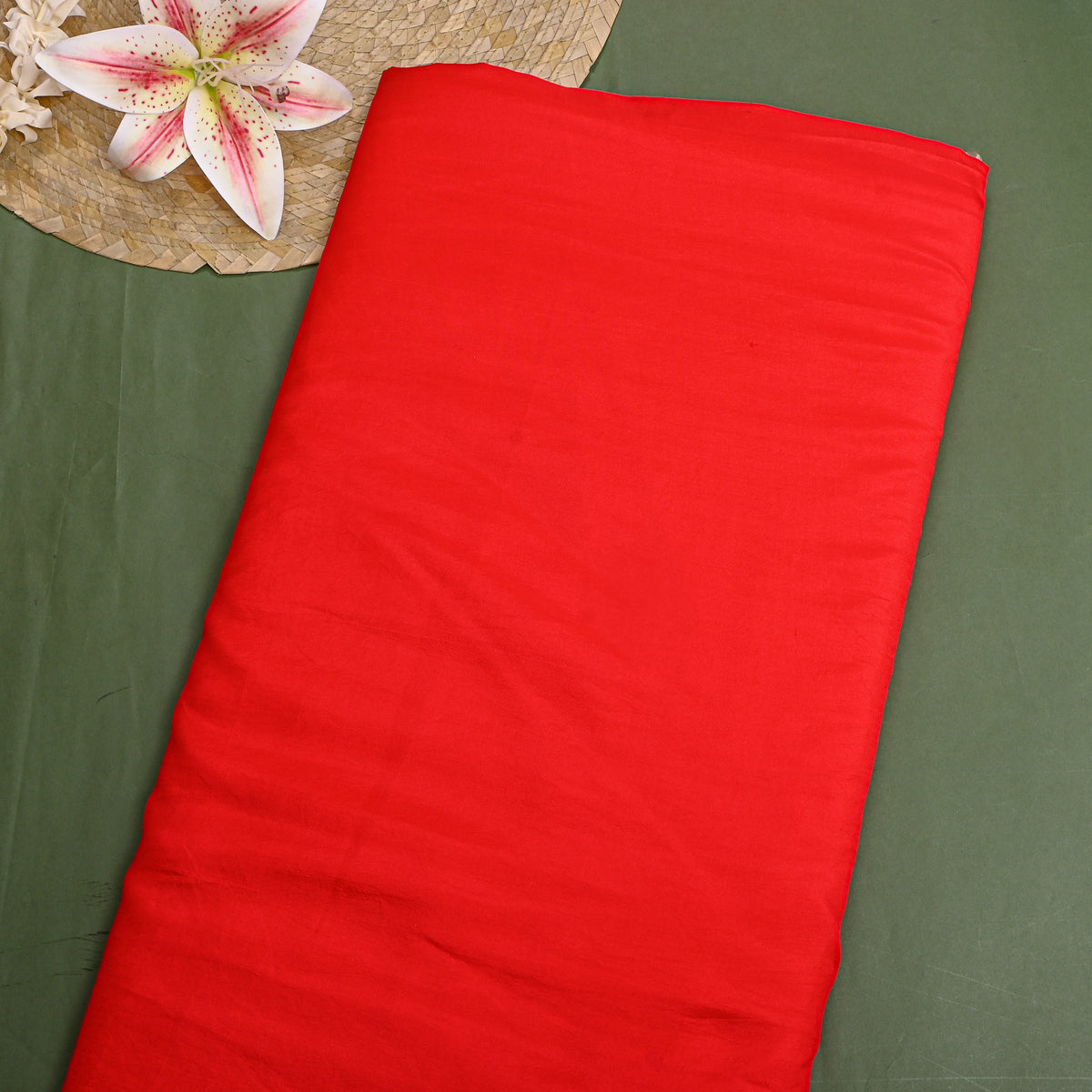 Vermilion Red Plain Raw Silk Fabric
