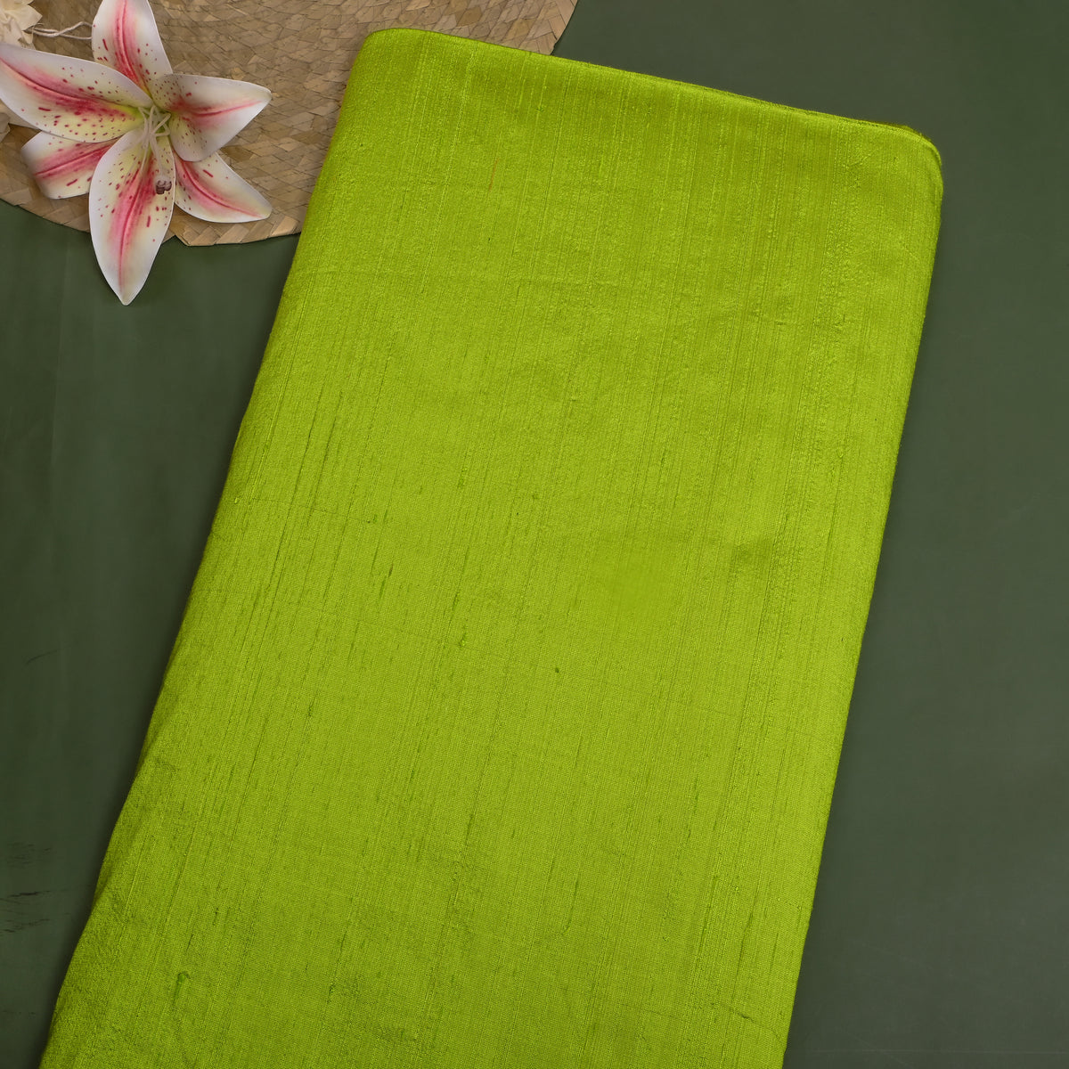 Chartreuse Plain Raw Silk Fabric