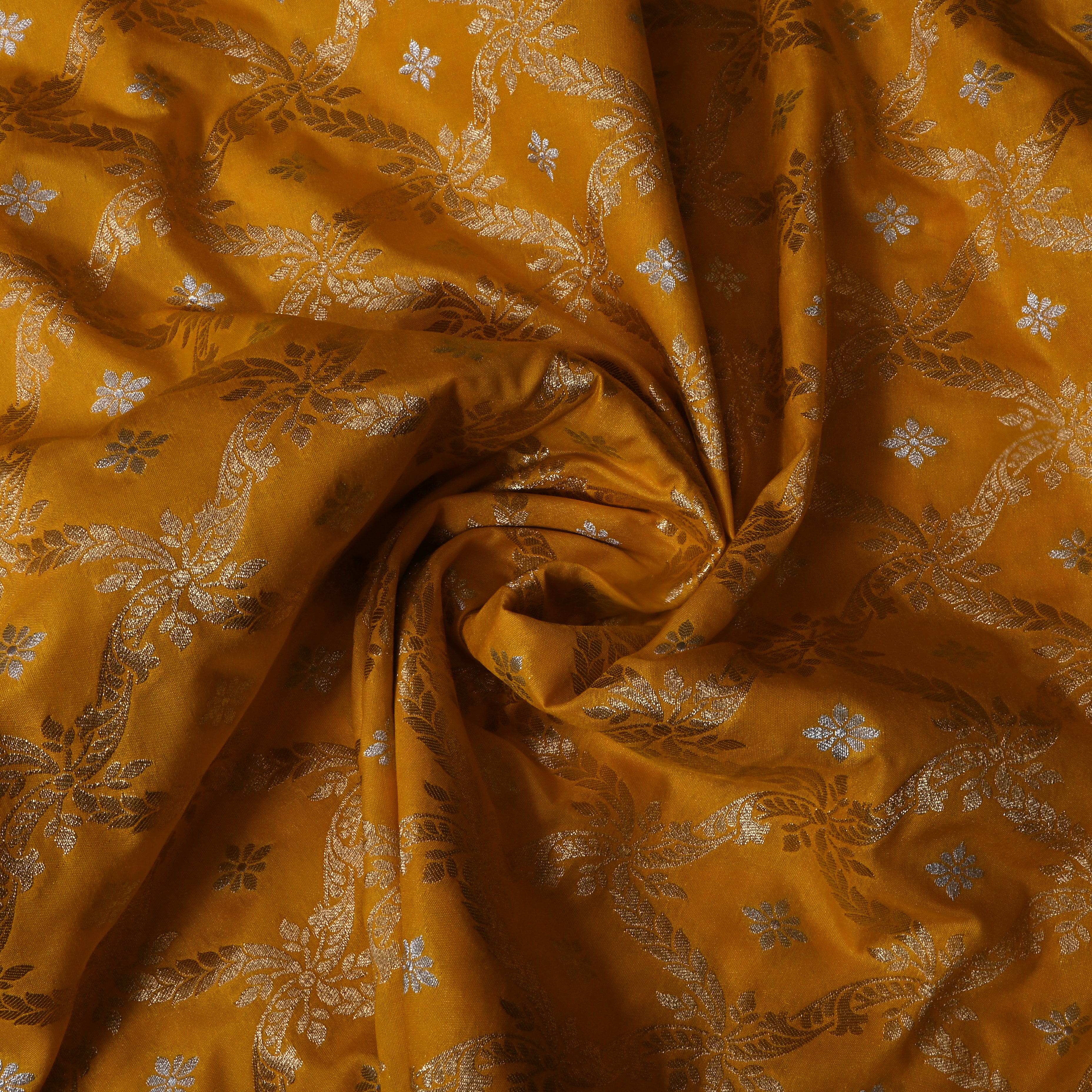 Cyber Yellow Floral Jamawar Silk Fabric