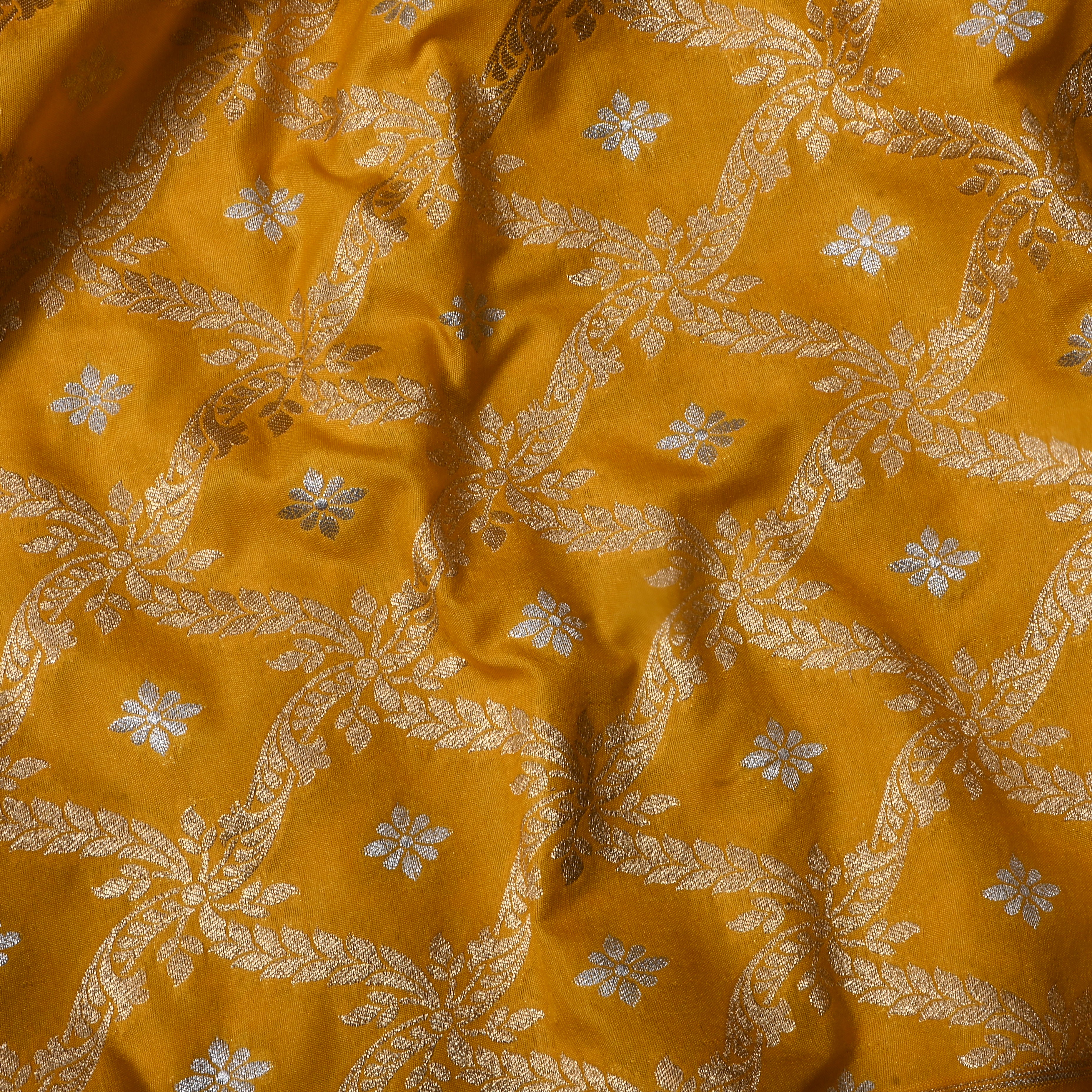 Cyber Yellow Floral Jamawar Silk Fabric
