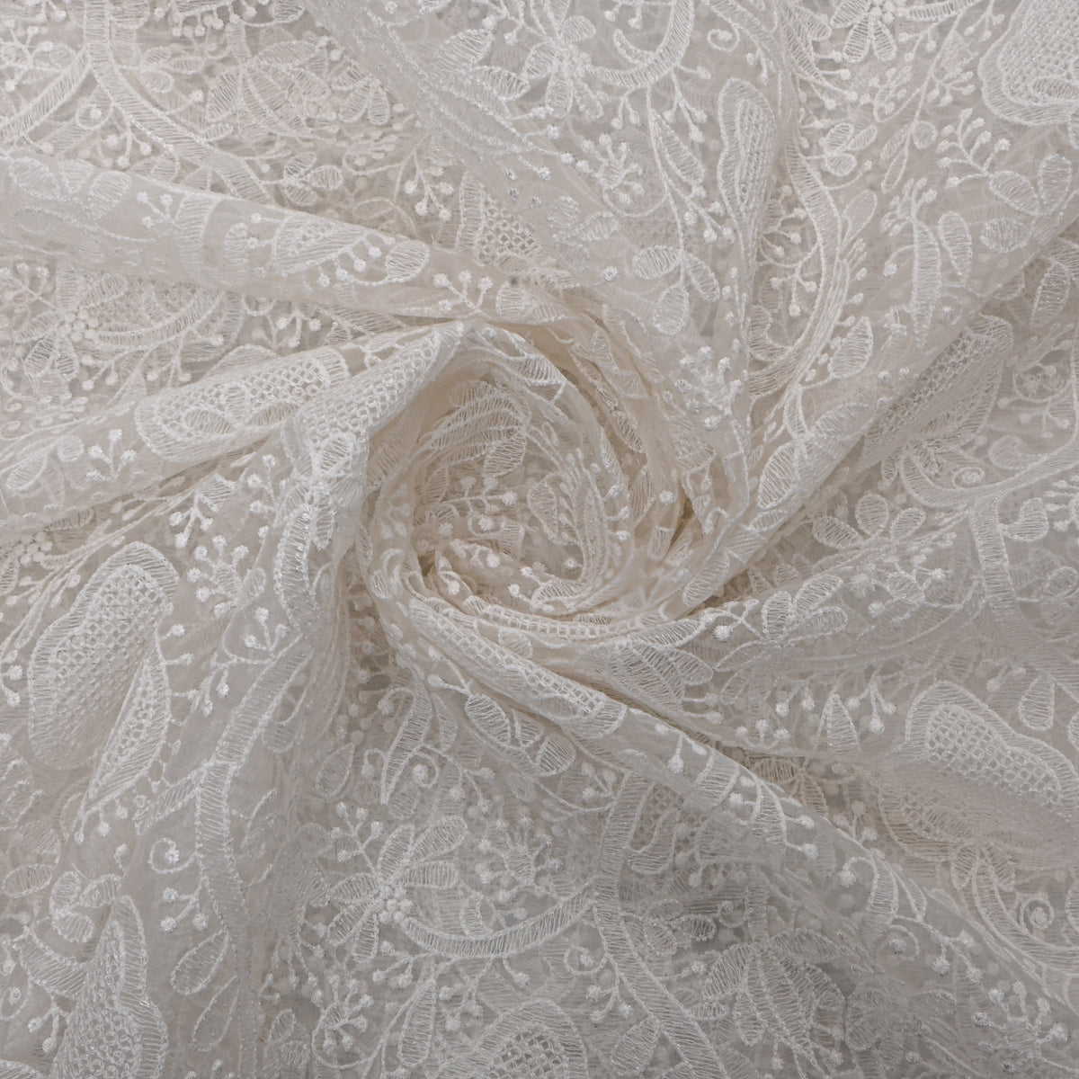 White Organza With Floral Jaal Thread Work