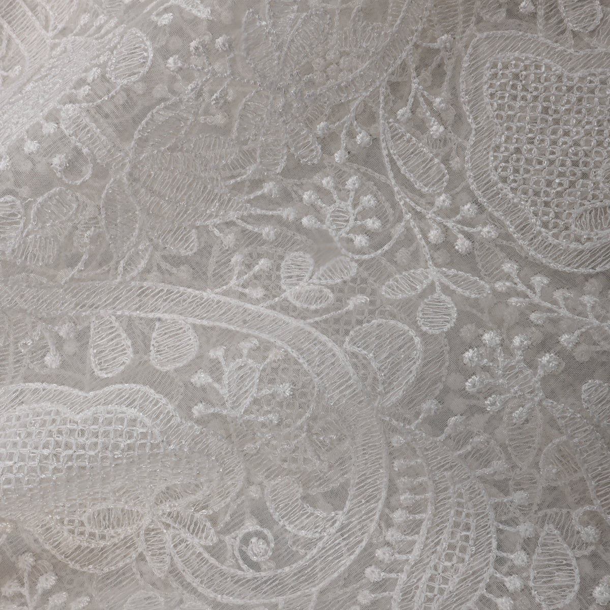 White Organza With Floral Jaal Thread Work