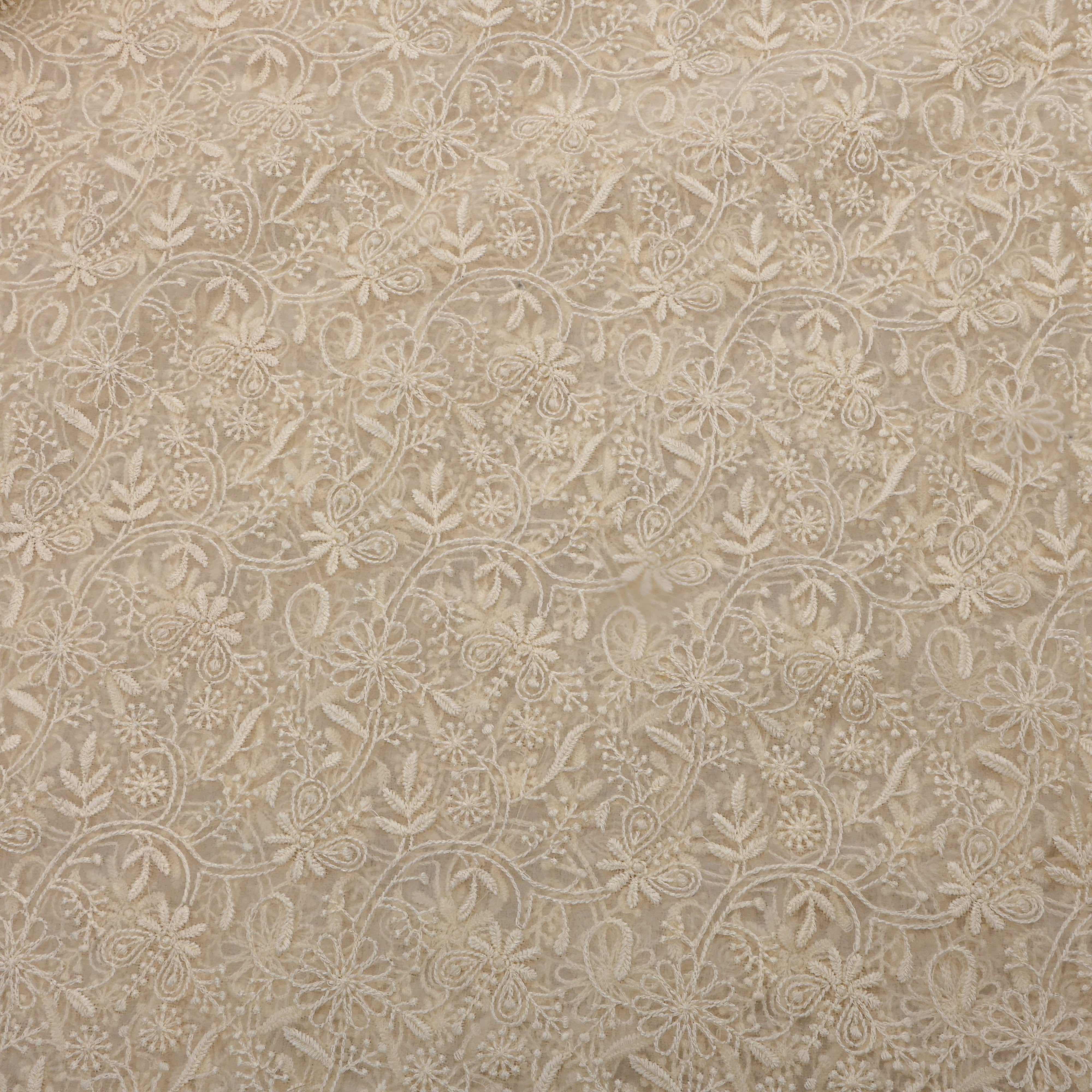 Cream White Floral Chikankari Georgette Fabric