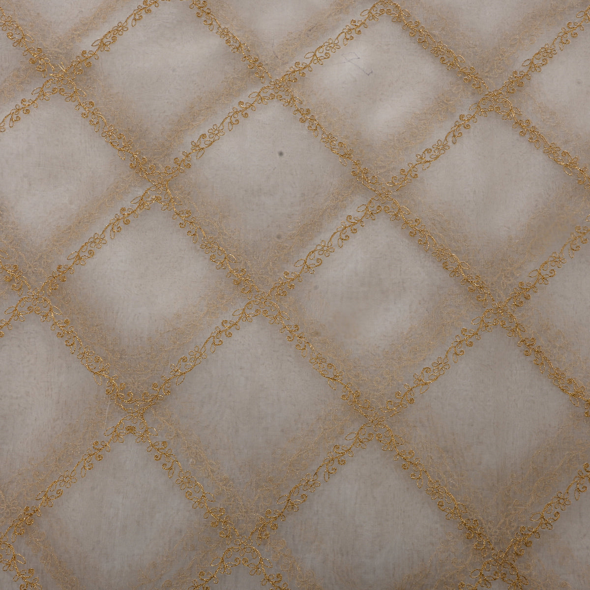 White Gold Trellis Embroidered Organza Fabric