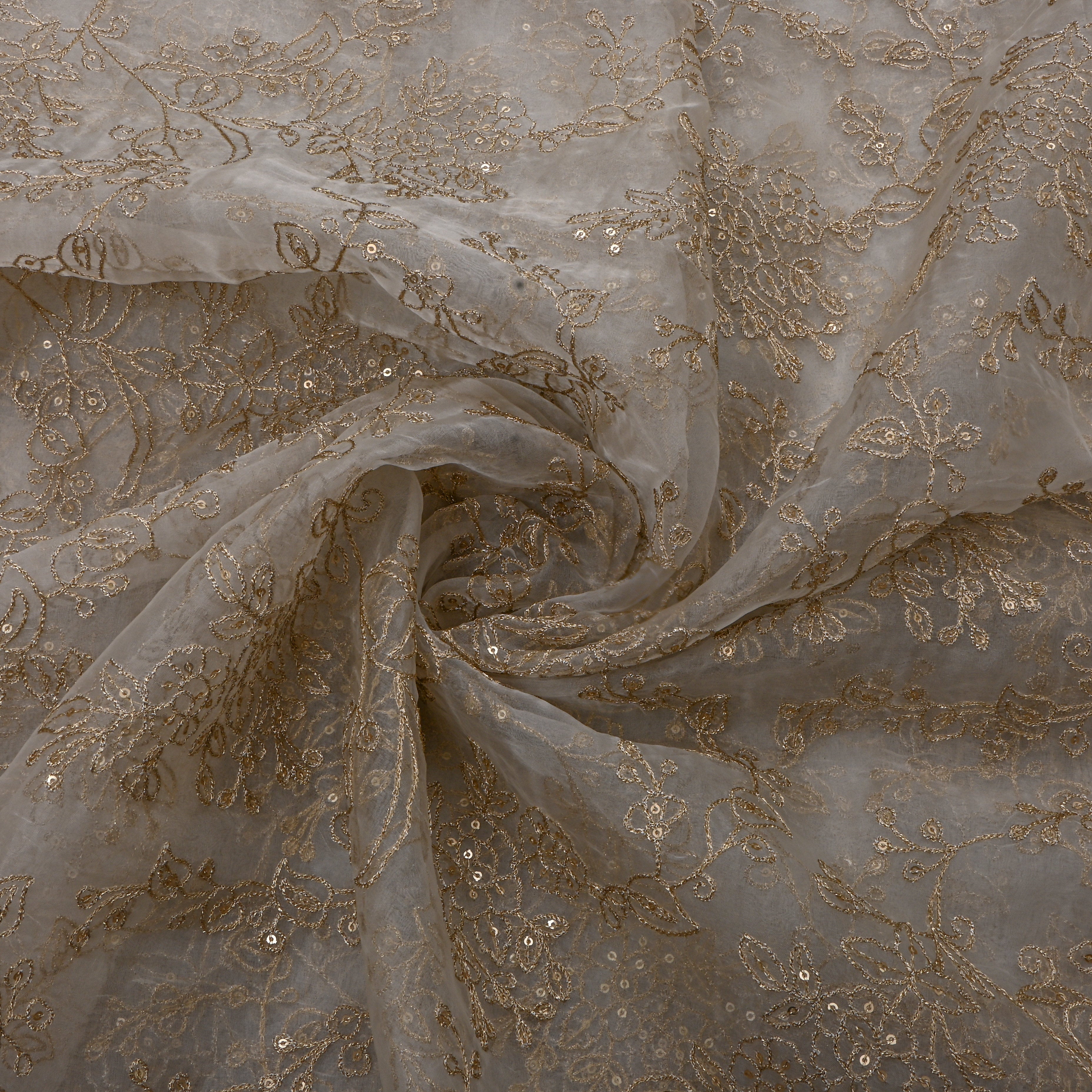 Fossil Gray Jaal Embroidery Organza Fabric
