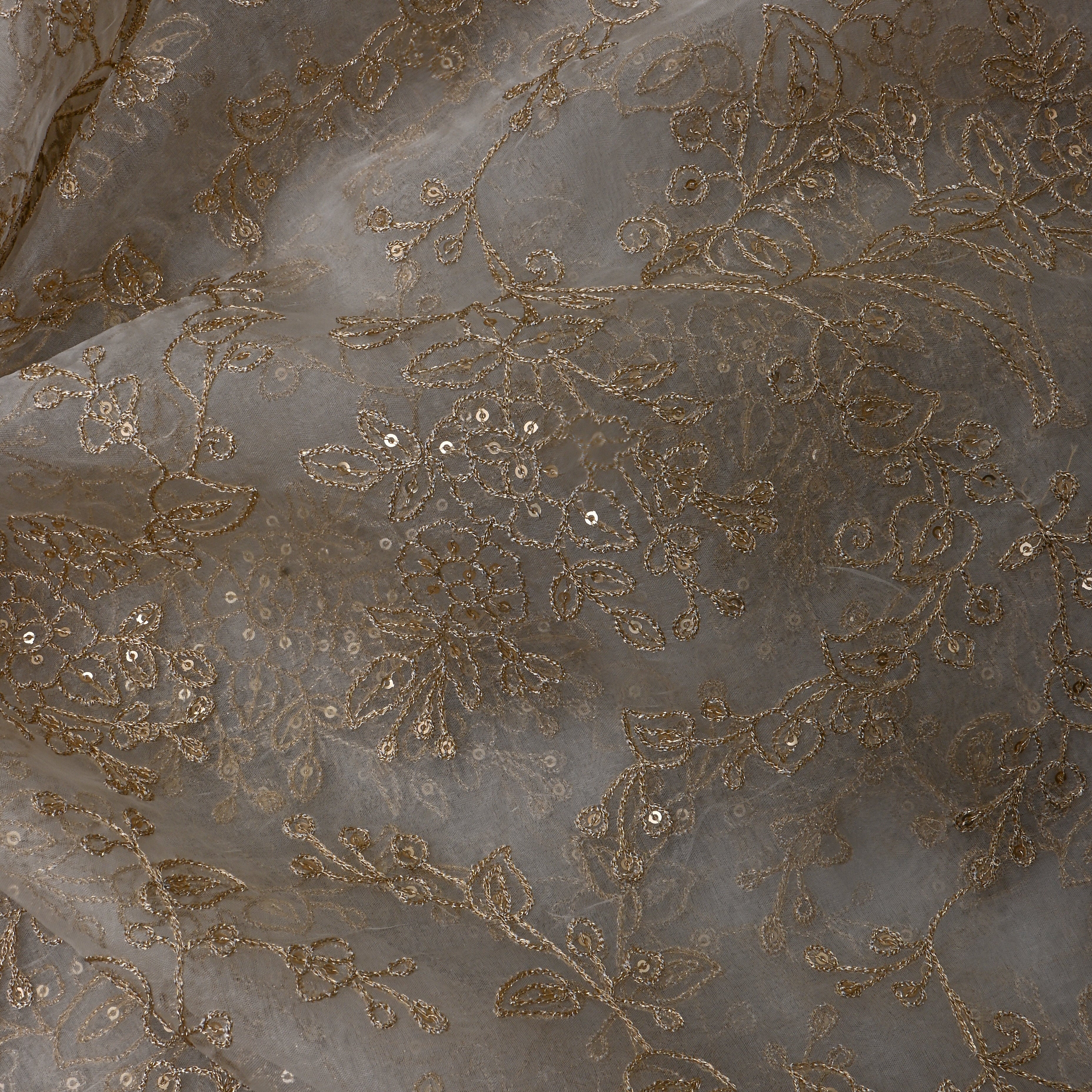 Fossil Gray Jaal Embroidery Organza Fabric