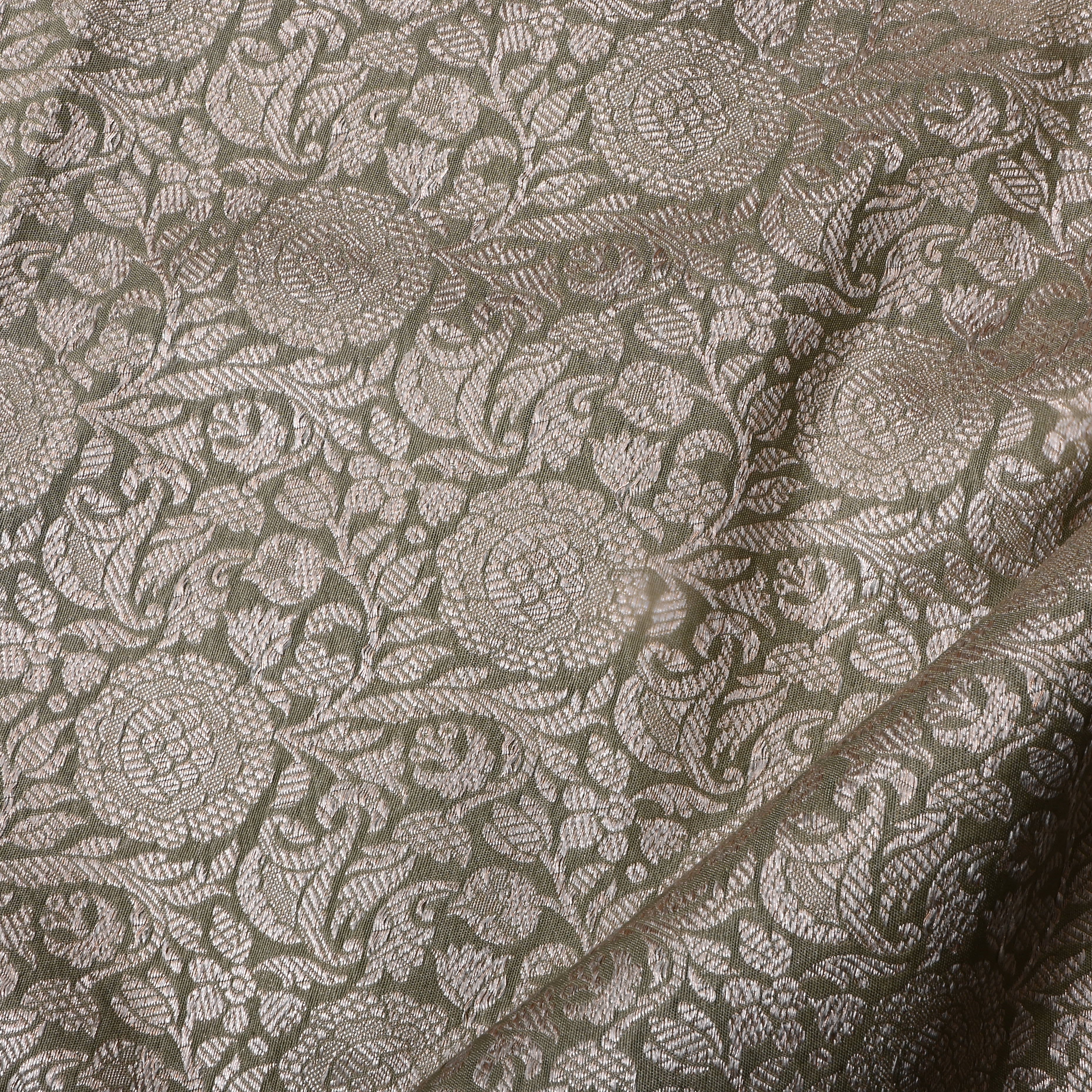 Dusty Green Floral Jamawar Silk Fabric