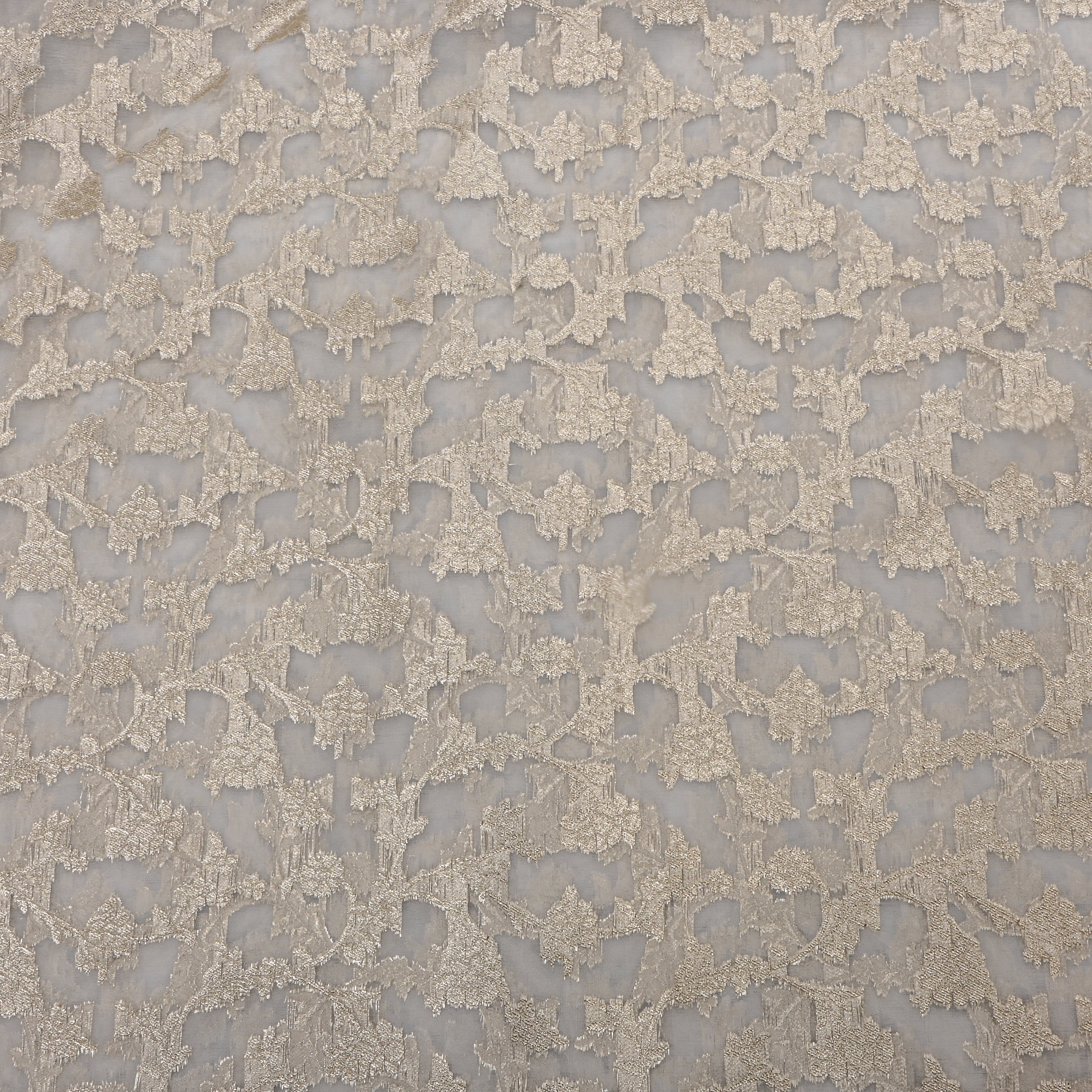 White And Gold Embroidery Jamawar Organza Fabric