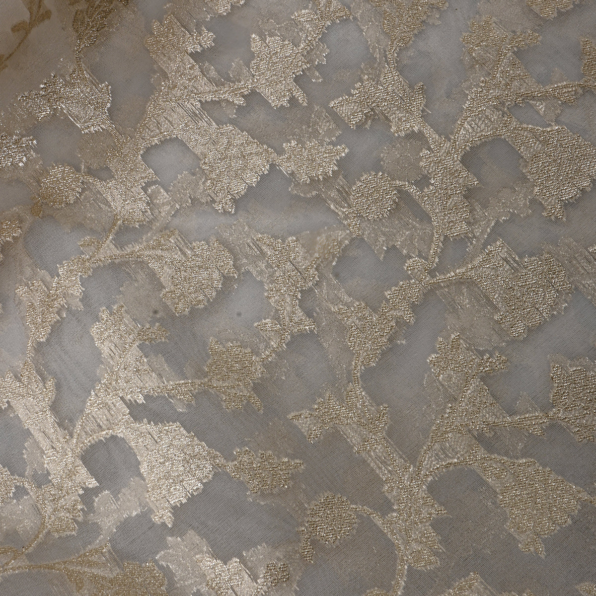 White And Gold Embroidery Jamawar Organza Fabric