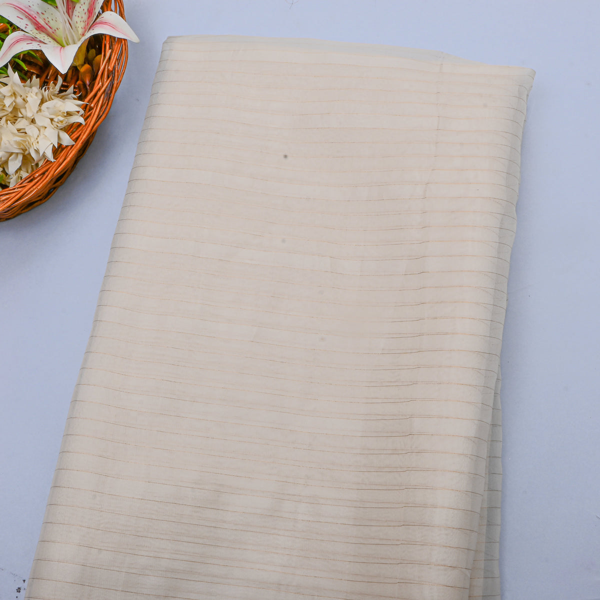 White Shimmer Strips Organza Fabric