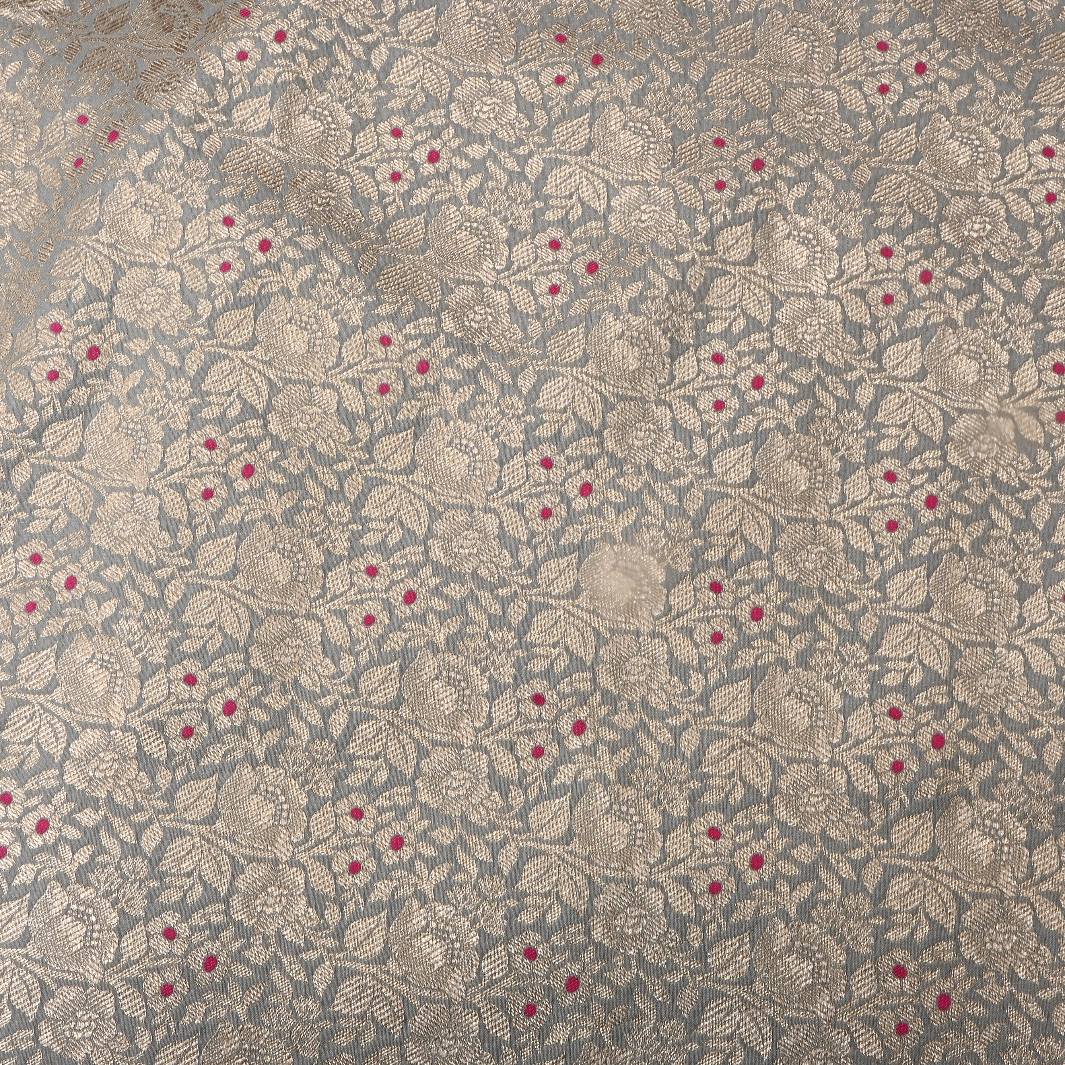 Shadow Grey Floral Jamawar Silk Fabric