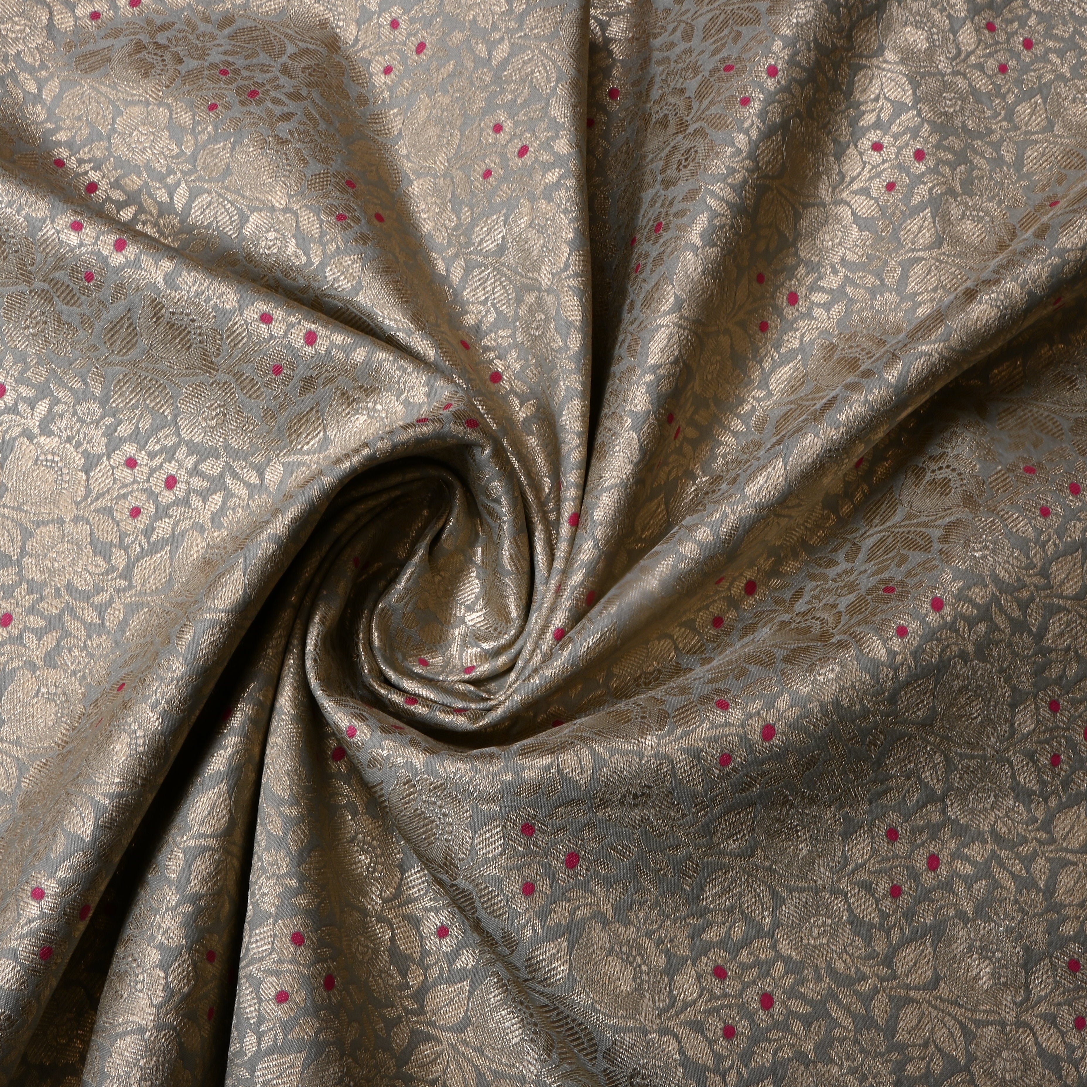 Shadow Grey Floral Jamawar Silk Fabric