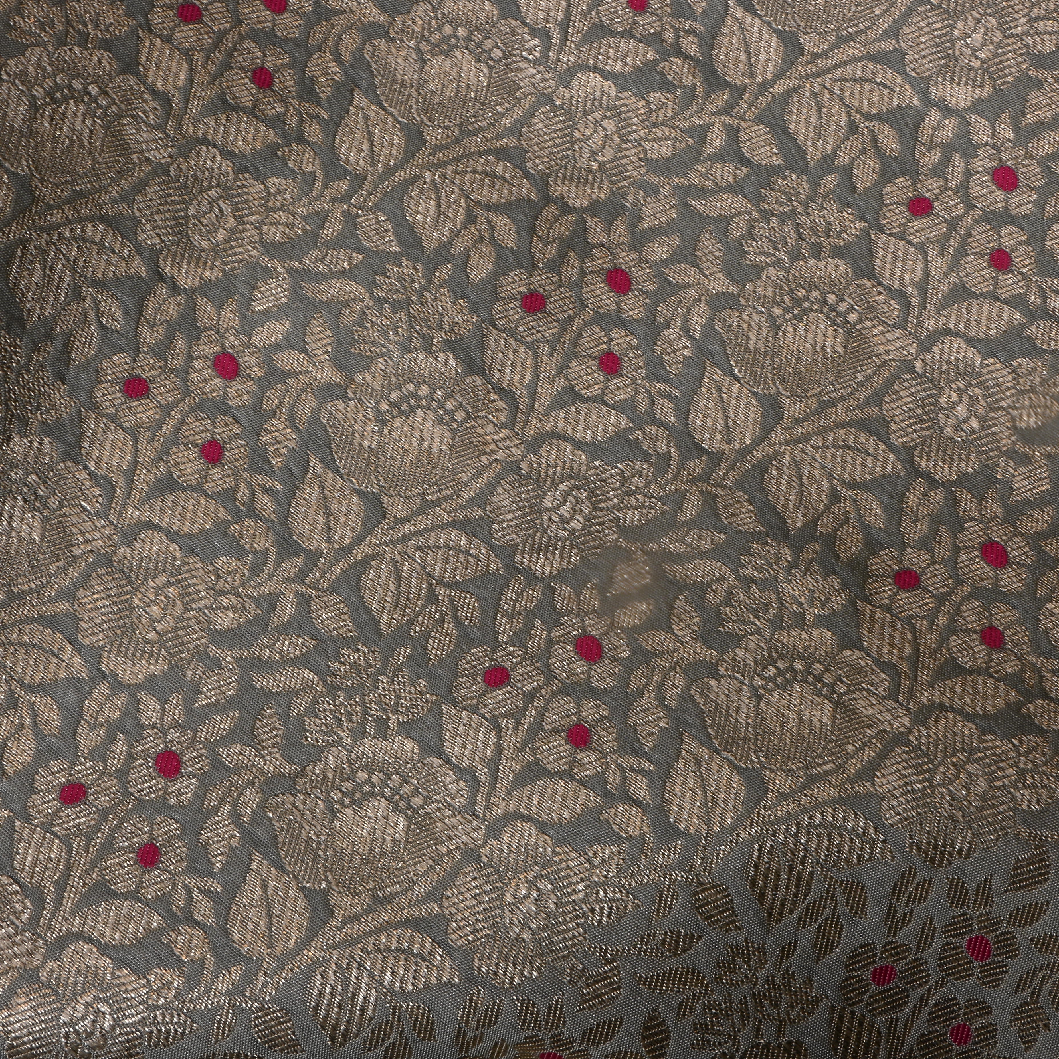 Shadow Grey Floral Jamawar Silk Fabric