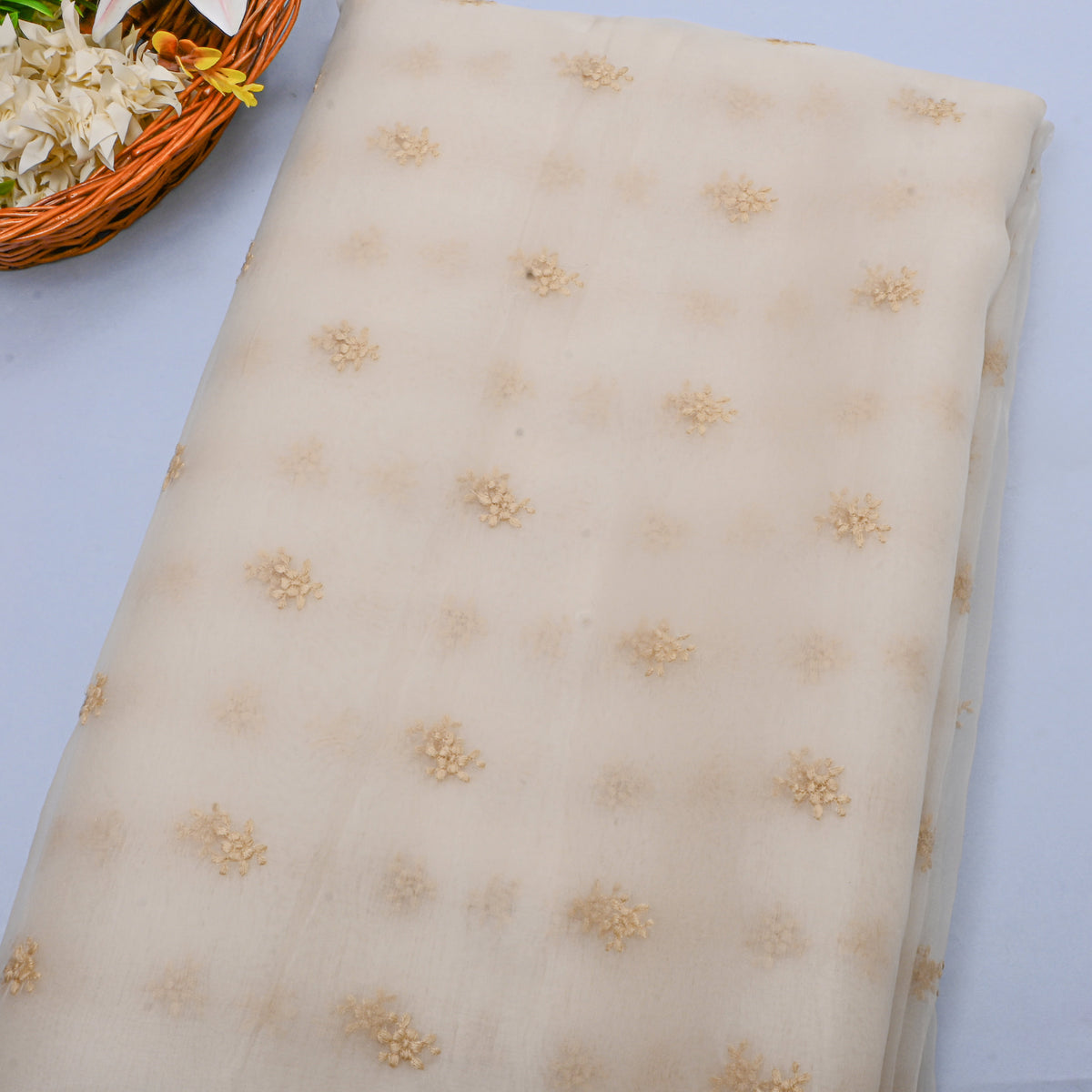 White Gold Star Booti Chanderi Fabric