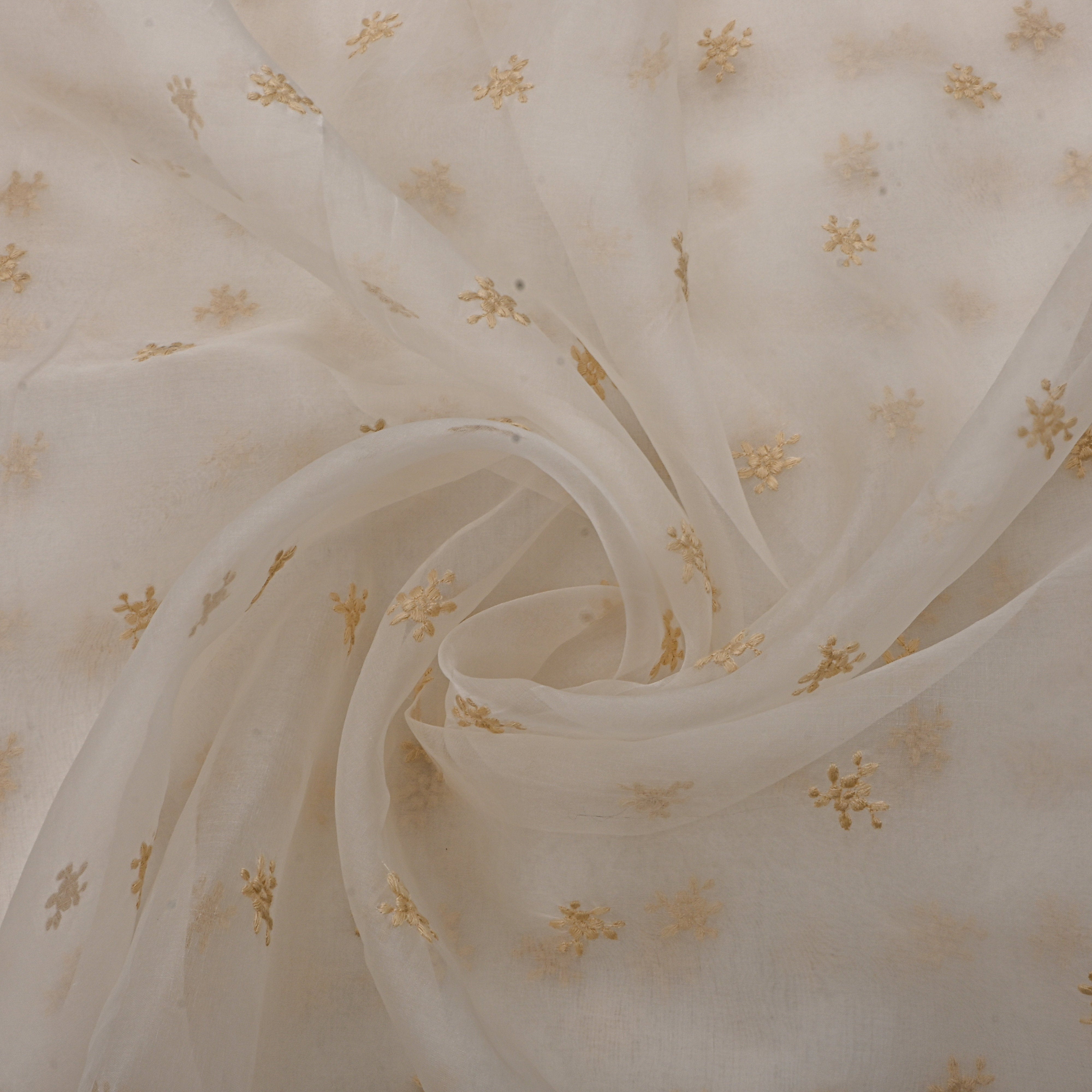 White Gold Star Booti Chanderi Fabric