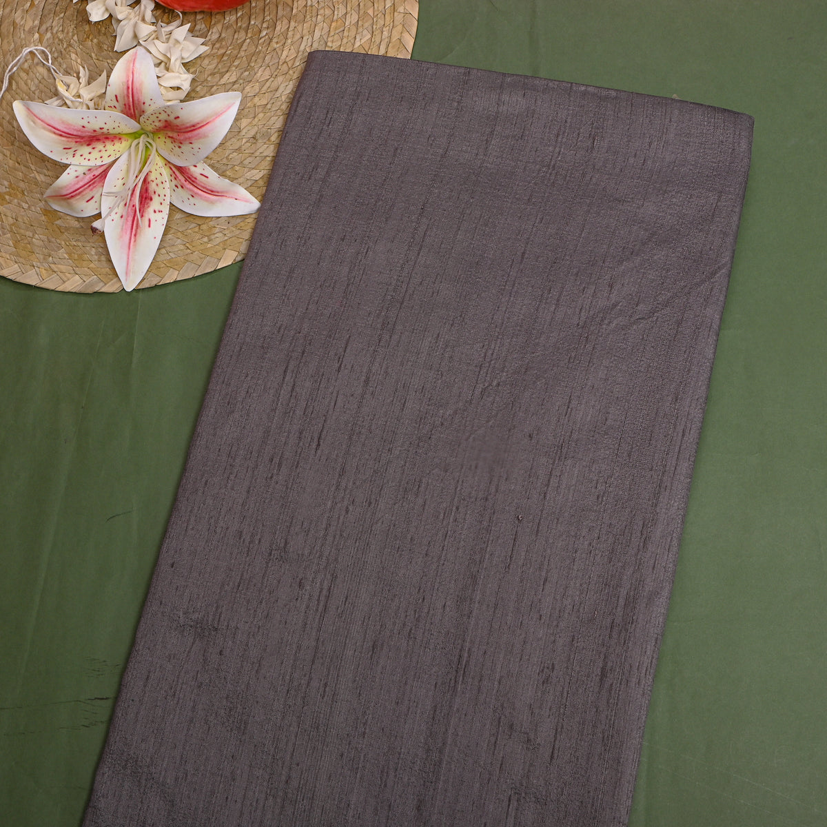 Charcoal Gray Plain Raw Silk Fabric