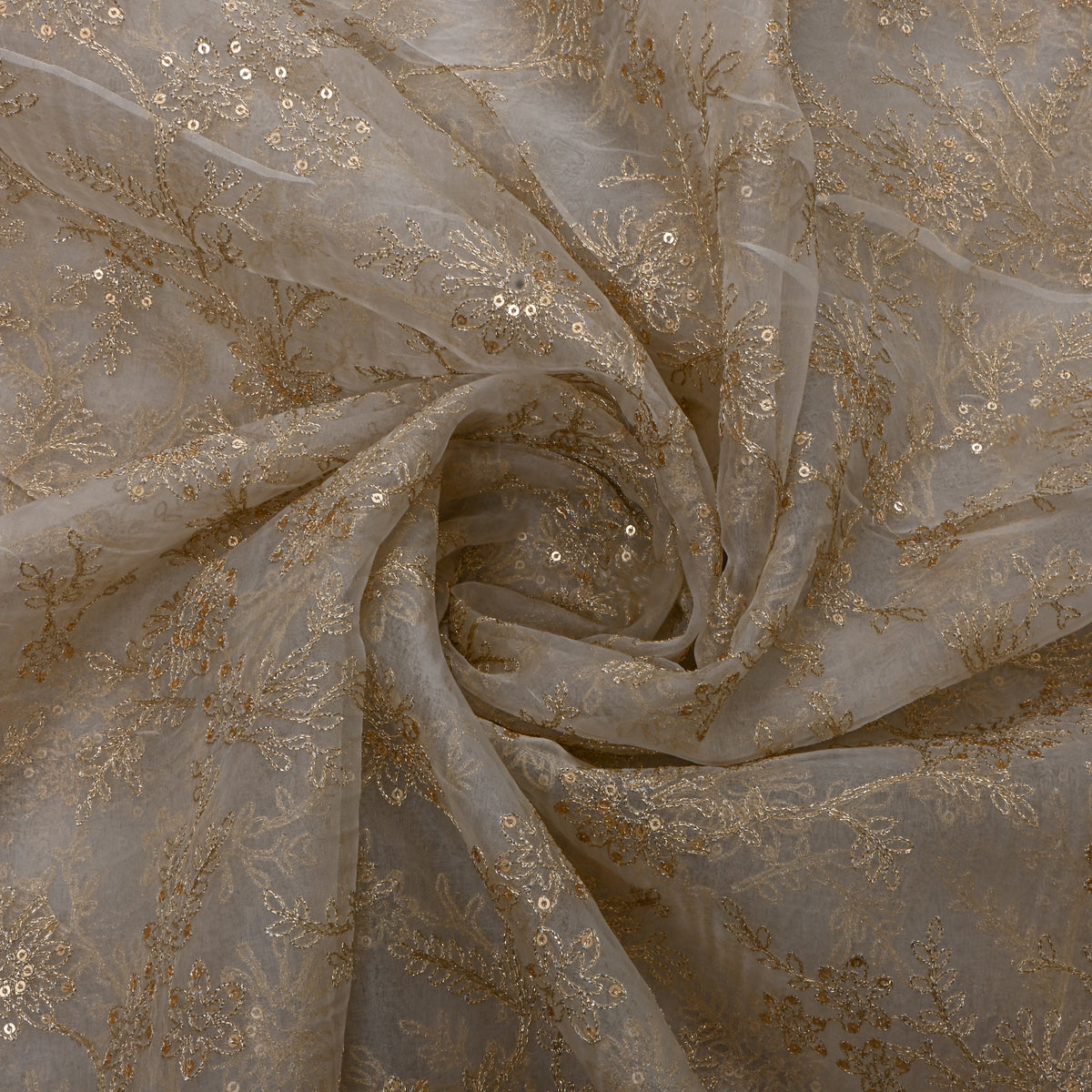 White Gold Sequin Jaal Organza Fabric