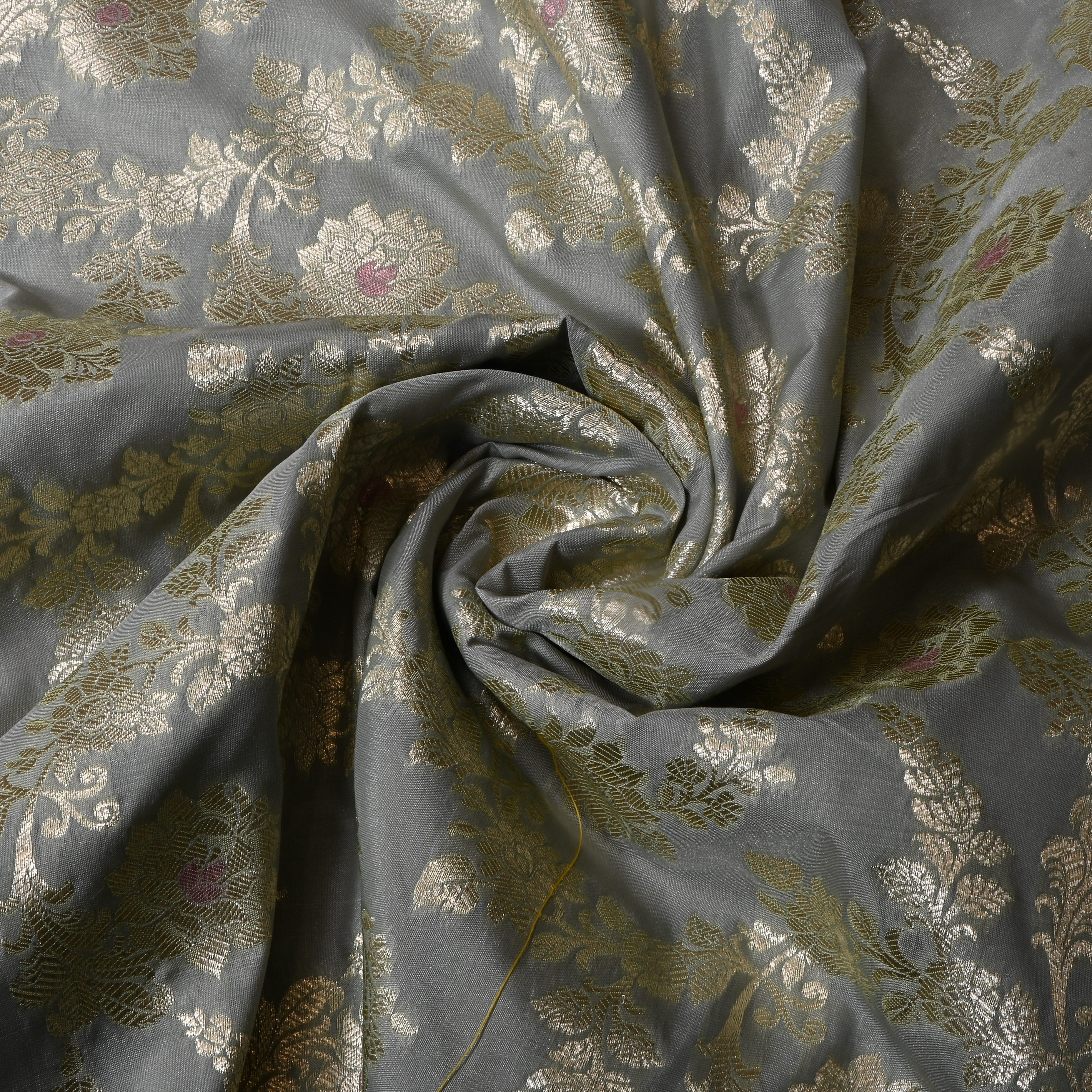 Grey Floral Jamawar Silk Fabric
