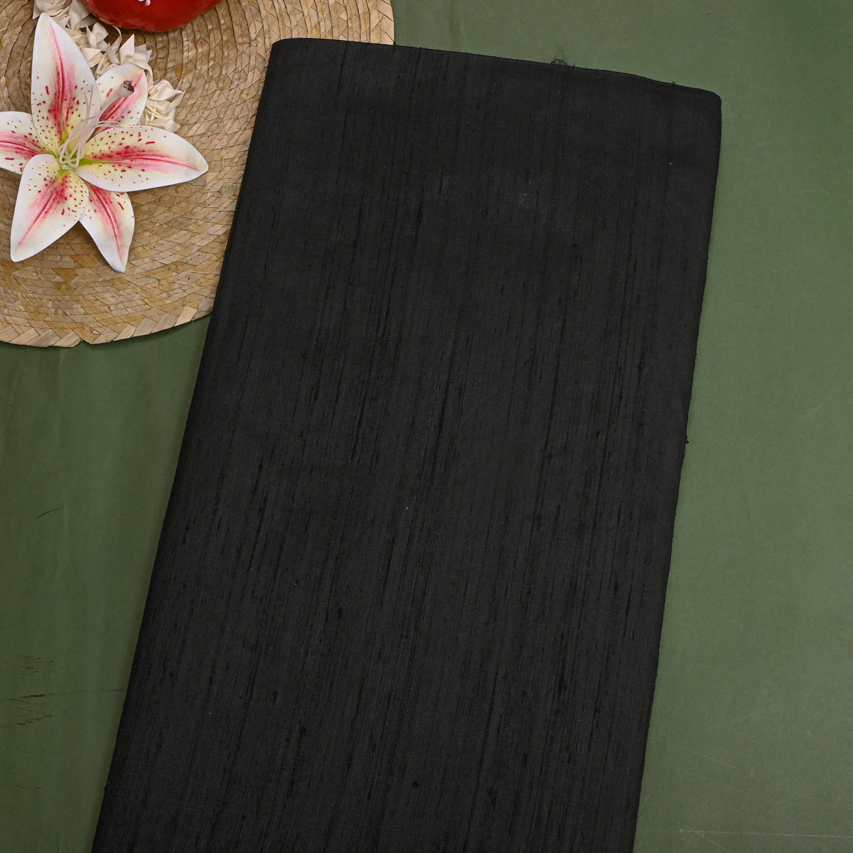 Jet Black Plain Raw Silk Fabric