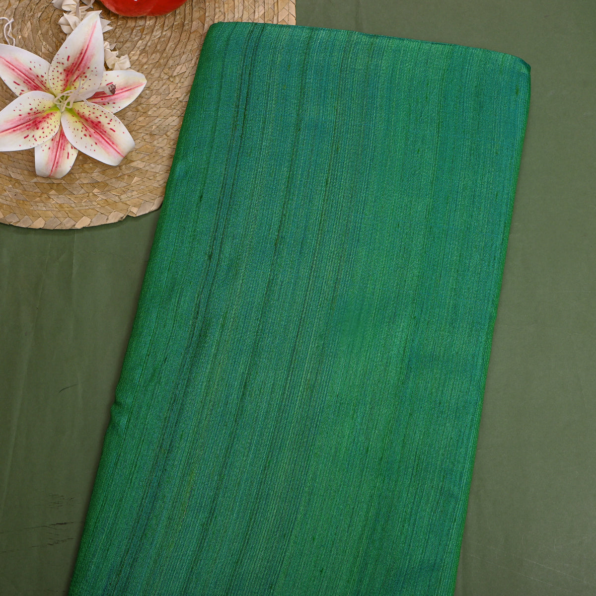 Peacock Green Plain Tussar Silk Fabric