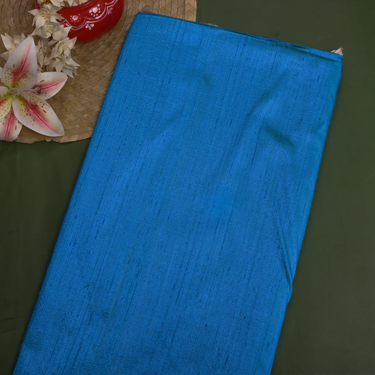Blue Plain Raw Silk Fabric