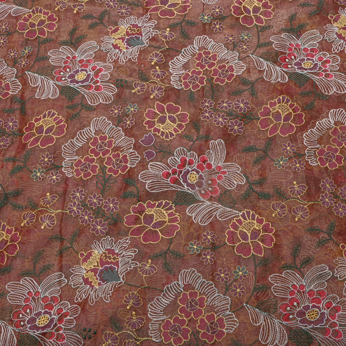 Onion Pink Thread Work Embroidery Tiisue Fabric