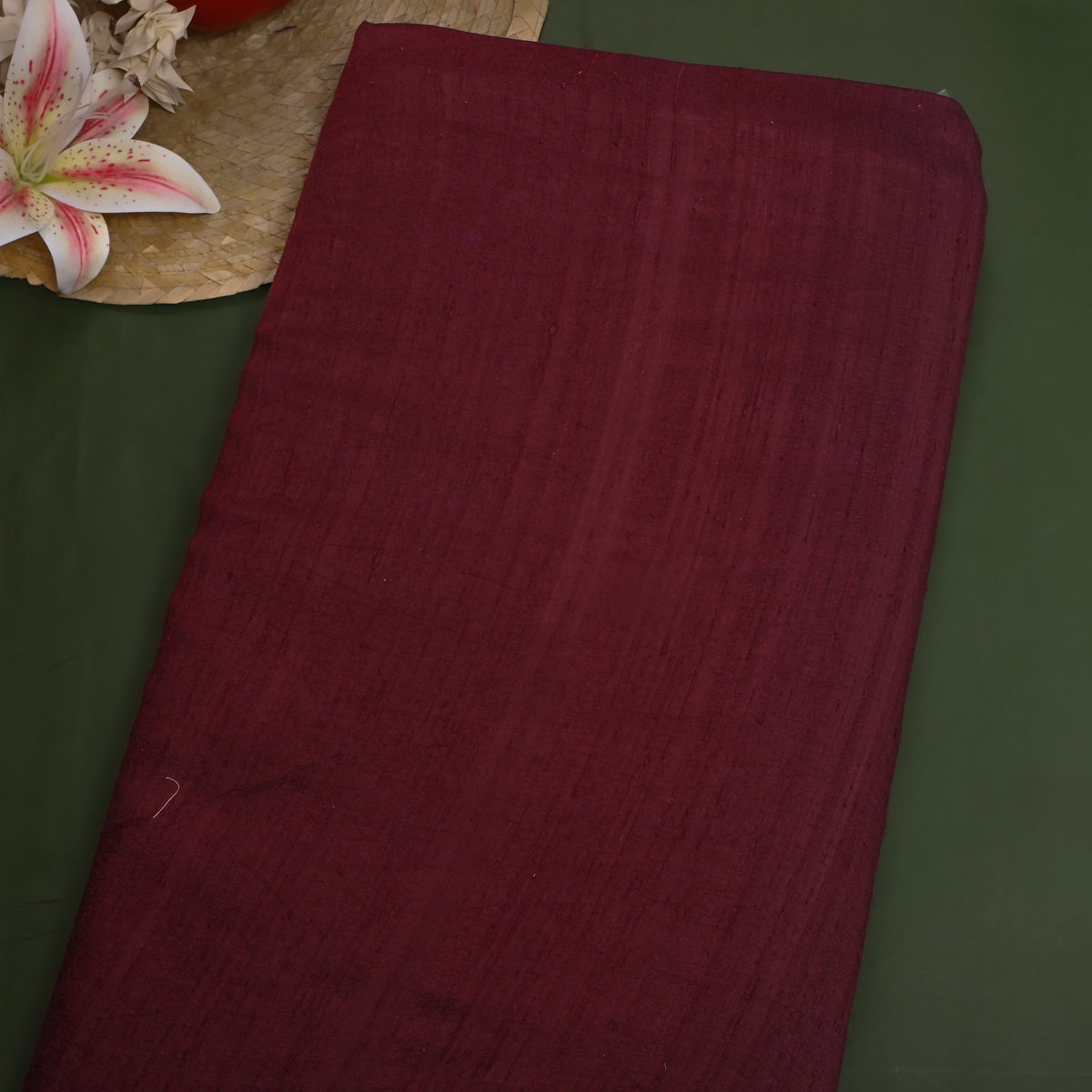 Burgundy Plain Raw Silk Fabric