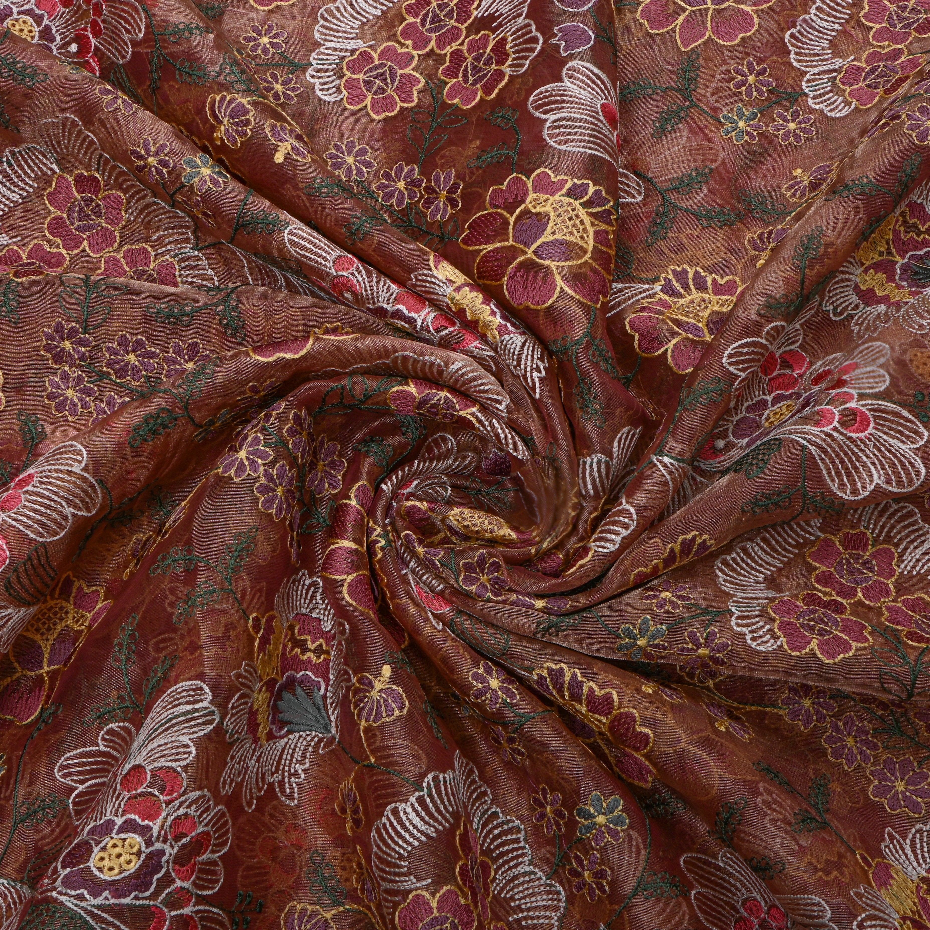 Onion Pink Thread Work Embroidery Tiisue Fabric
