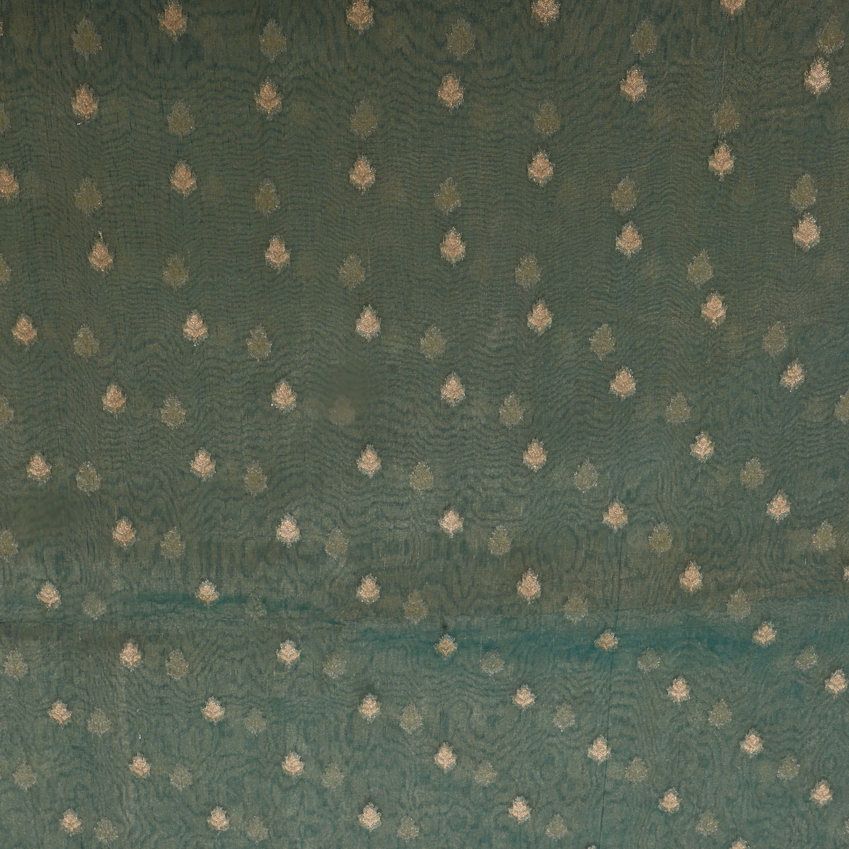 Teal Gold Zari Butti Self Weaving Jamawar Tissue Fabric