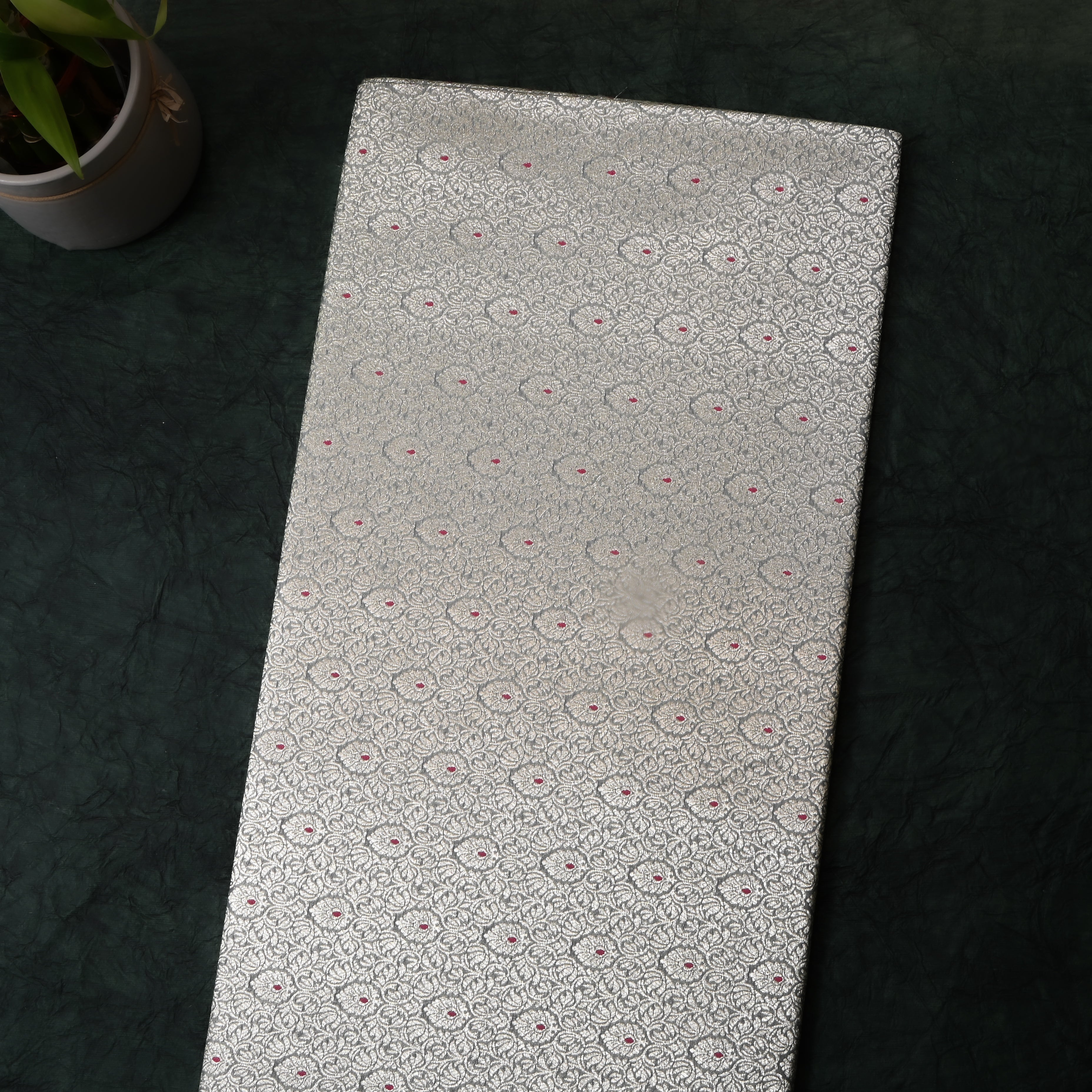 Silver Grey Floral Jamawar Silk Fabric