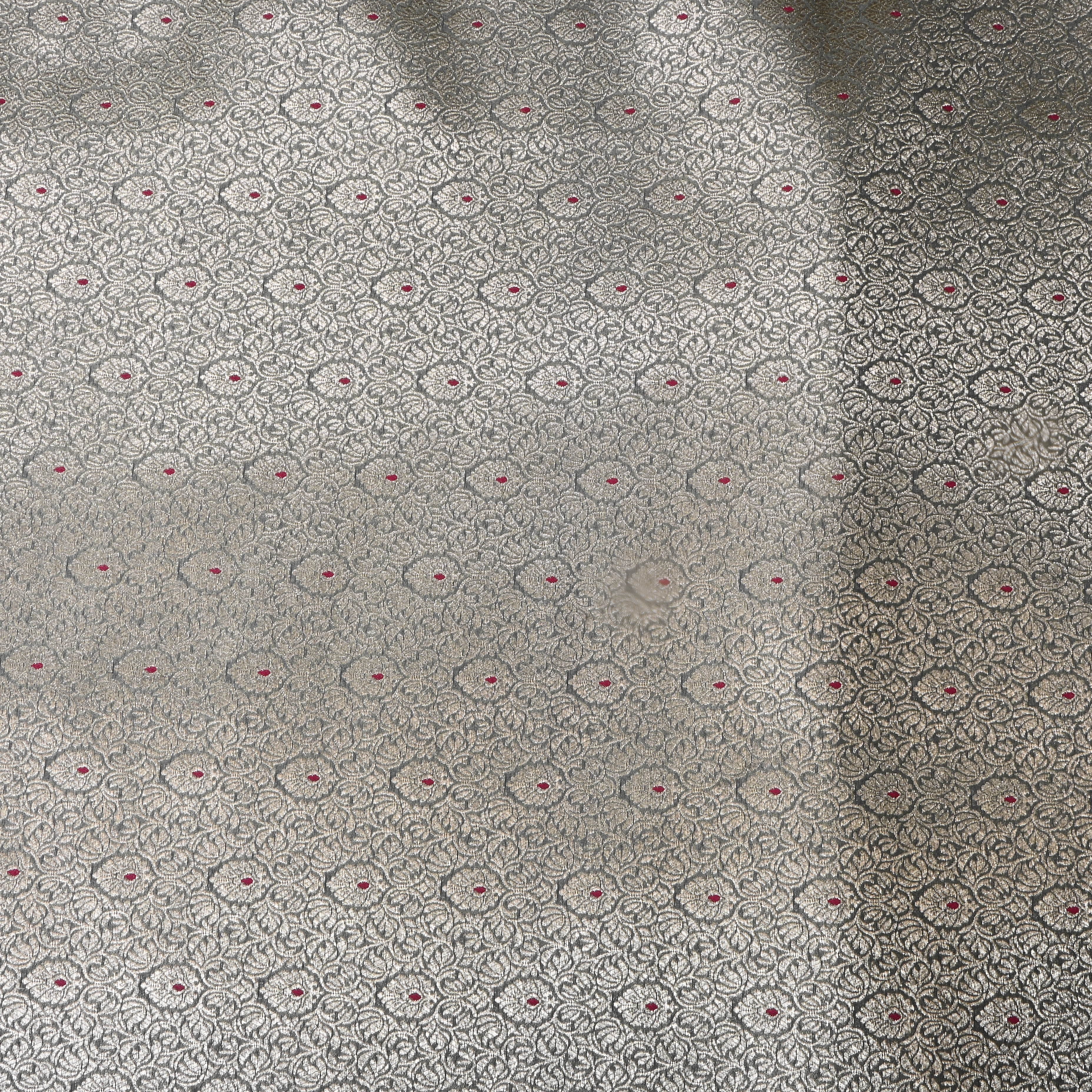 Silver Grey Floral Jamawar Silk Fabric