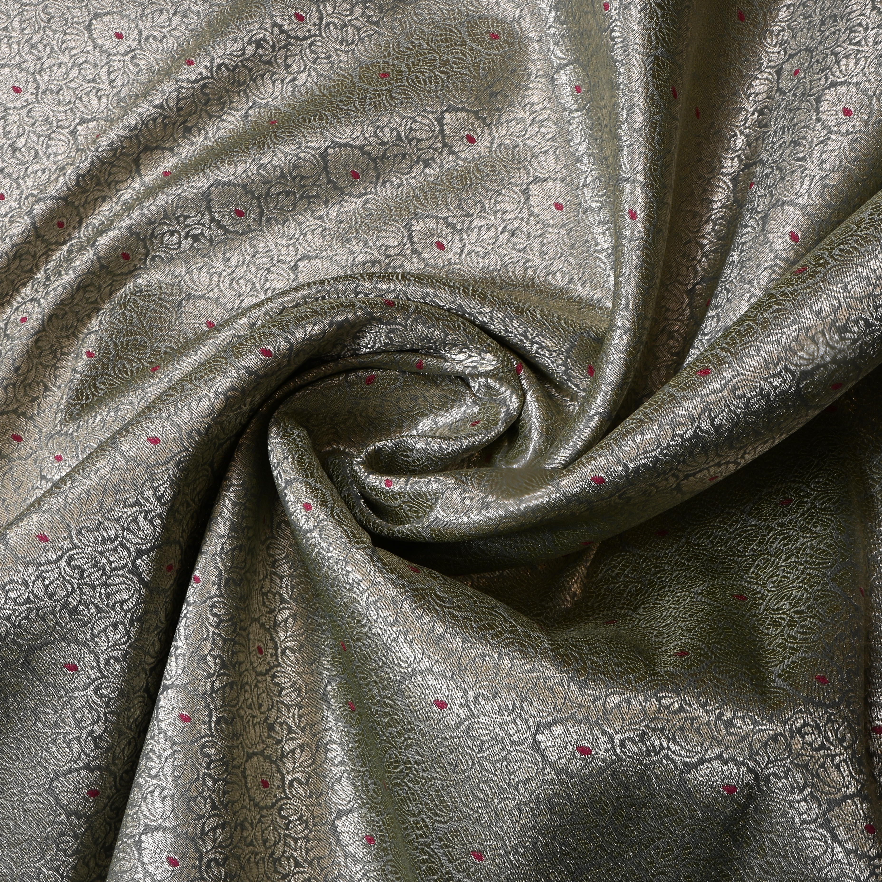 Silver Grey Floral Jamawar Silk Fabric