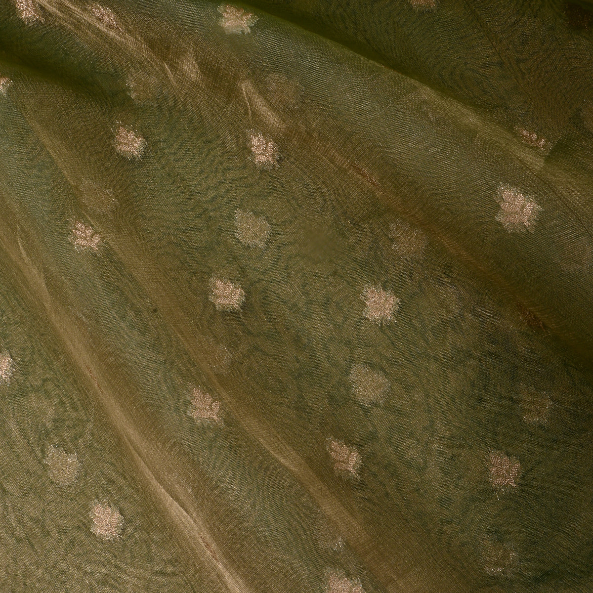 Green Gold Butti Self Weave Jamawar Tissue Fabric